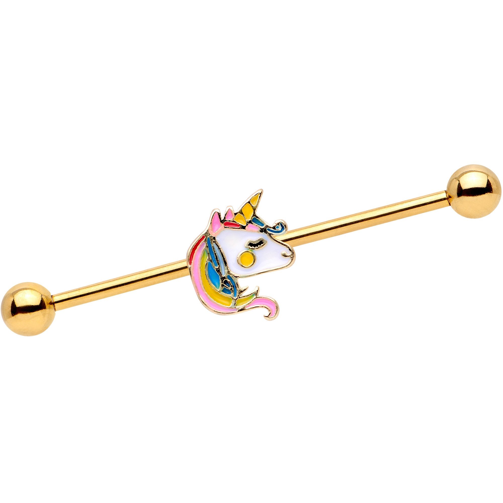 14G Gold Tone Pastel Unicorn Industrial Barbell 38mm