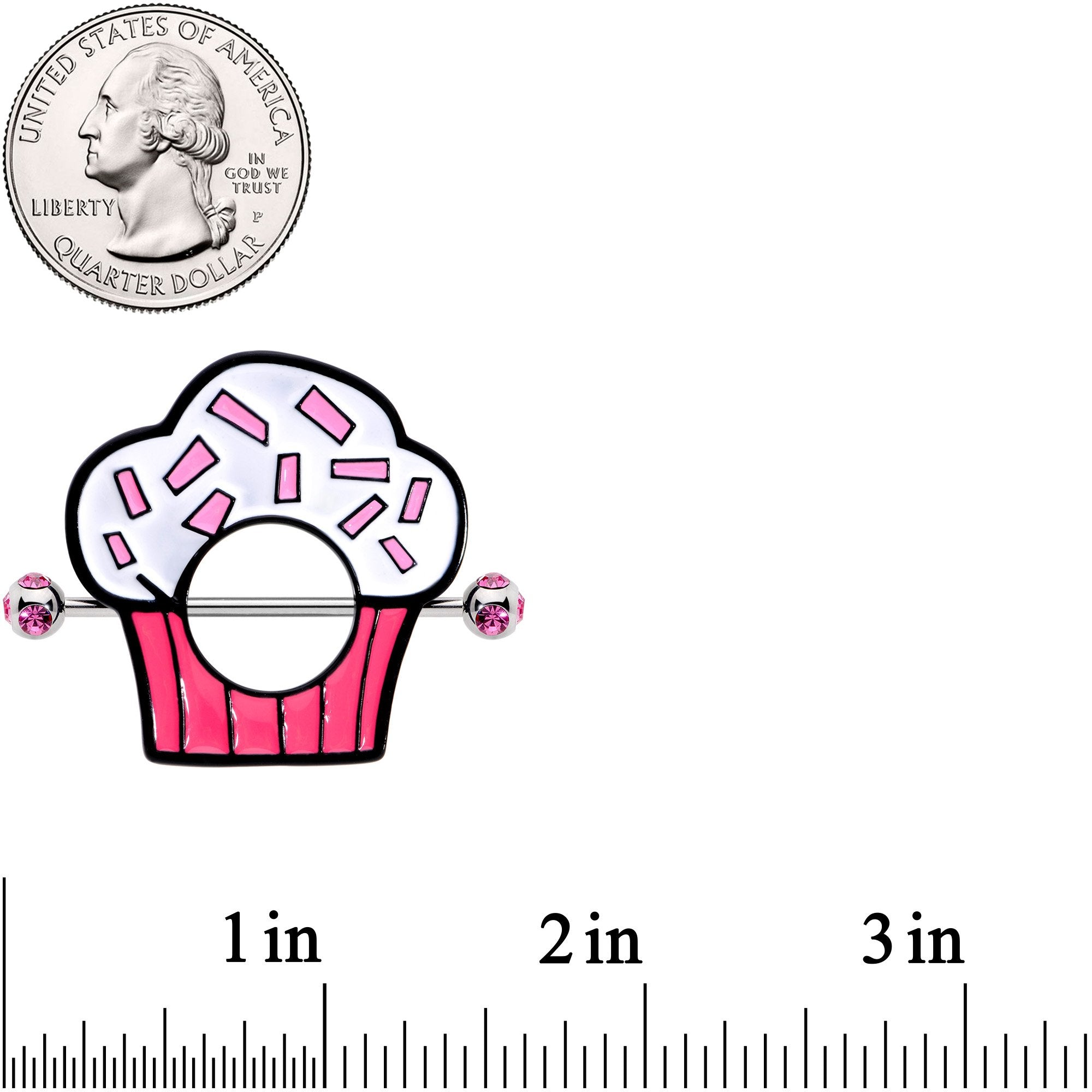 14G 33mm Pink Gem Sprinkle Cupcake Nipple Shield Set