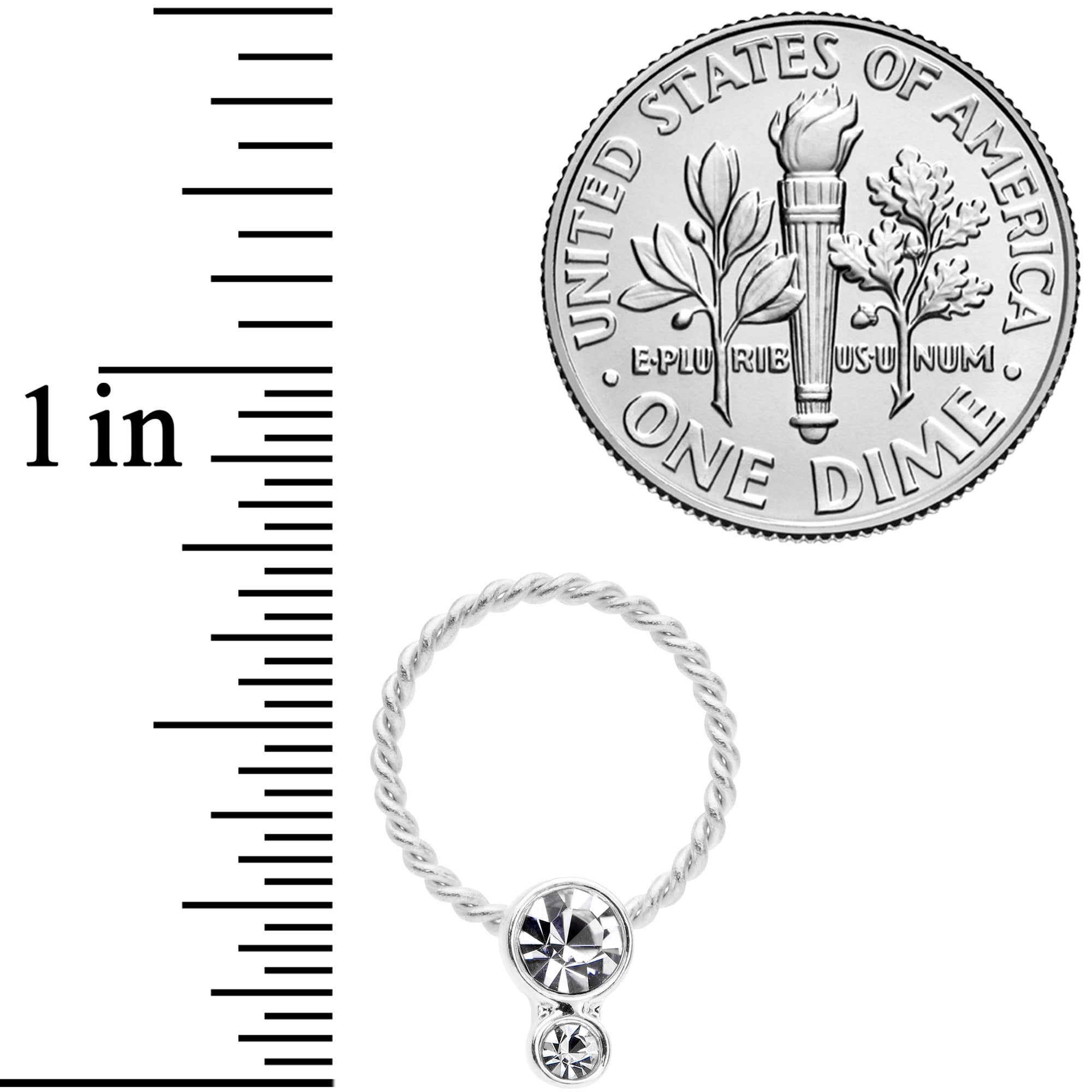 16G 3/8 Clear Gem Duo Twisted BCR Captive Ring