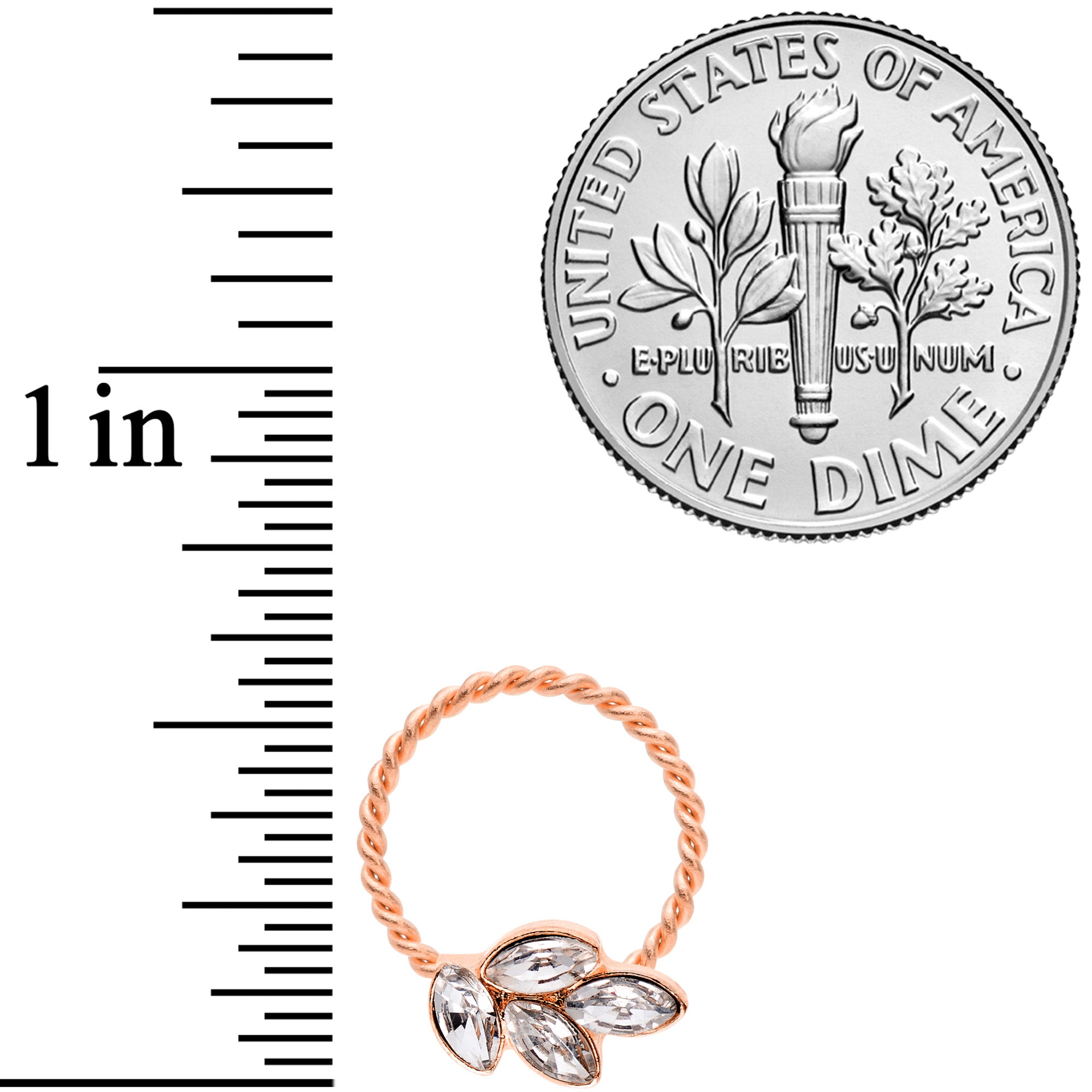 16G 3/8 Clear Gem Rose Gold Tone Leaves Twisted BCR Captive Ring