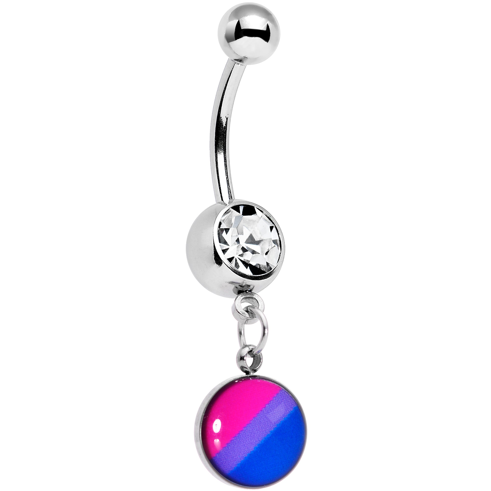 Clear Gem Pink Purple Blue Bisexual Pride Dangle Belly Ring