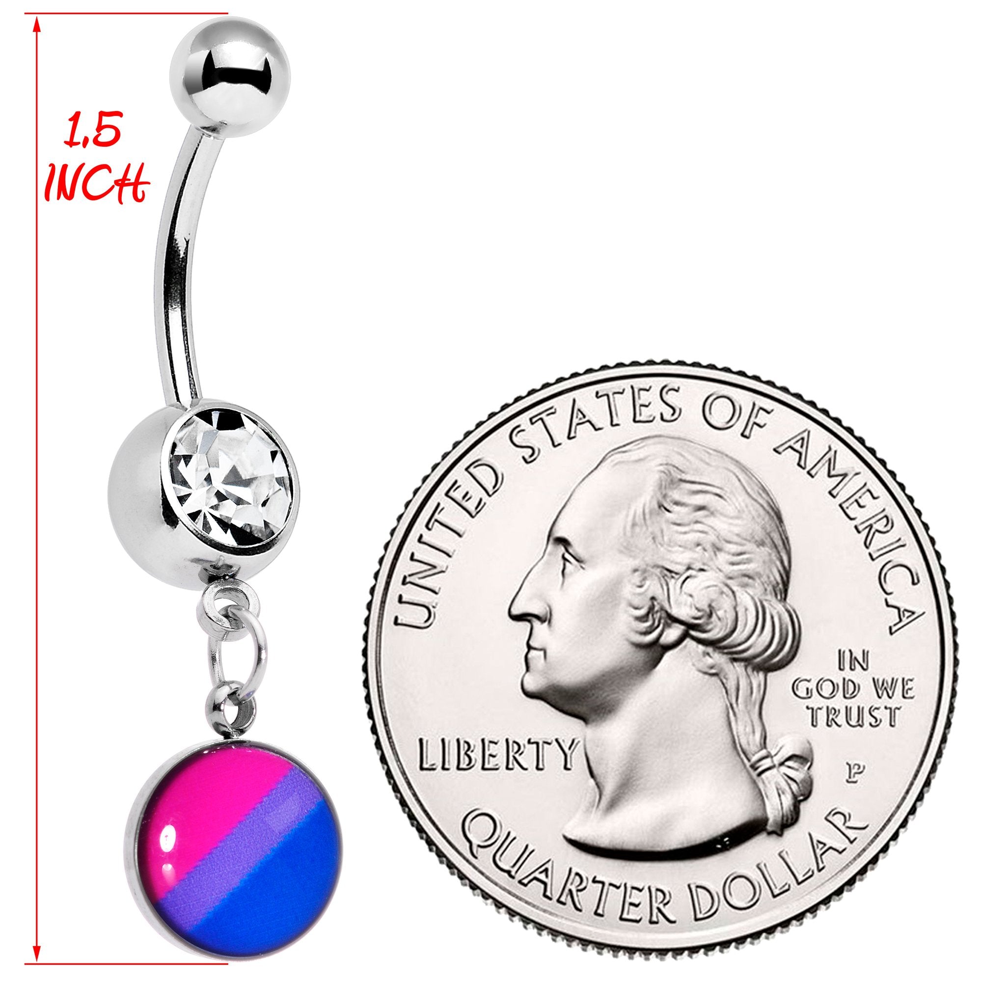 Clear Gem Pink Purple Blue Bisexual Pride Dangle Belly Ring