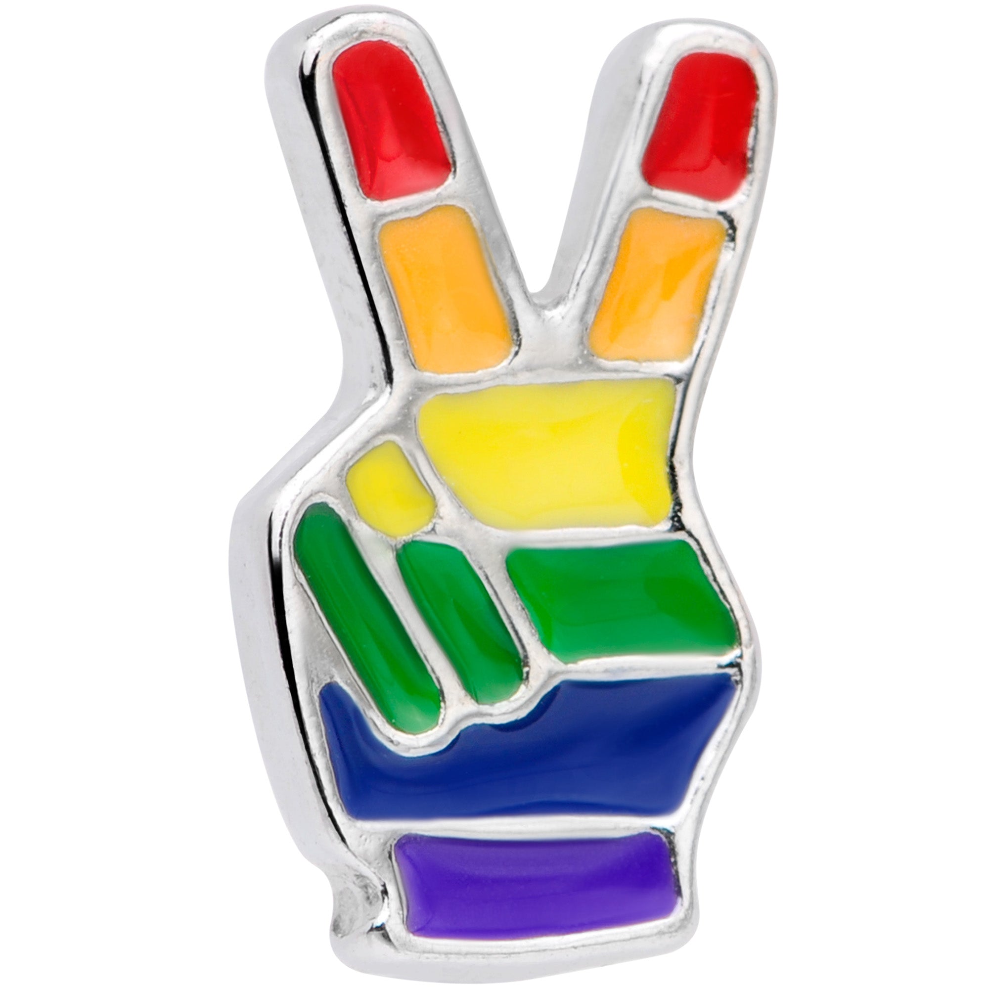 Gay Pride Rainbow Hand Peace Sign Barbell Tongue Ring