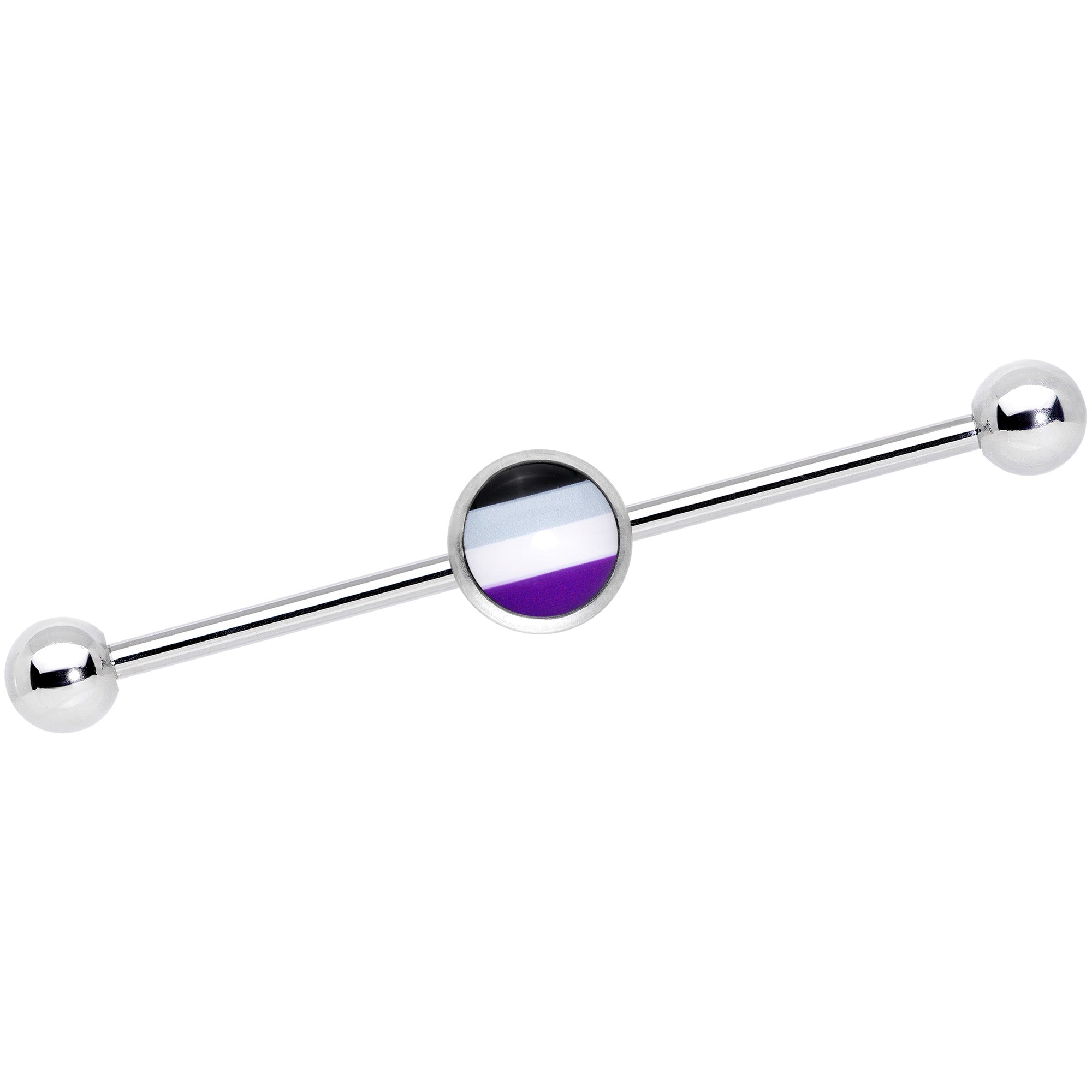 14 Gauge Black Gray Purple Asexual Pride Flag Industrial Barbell 38mm