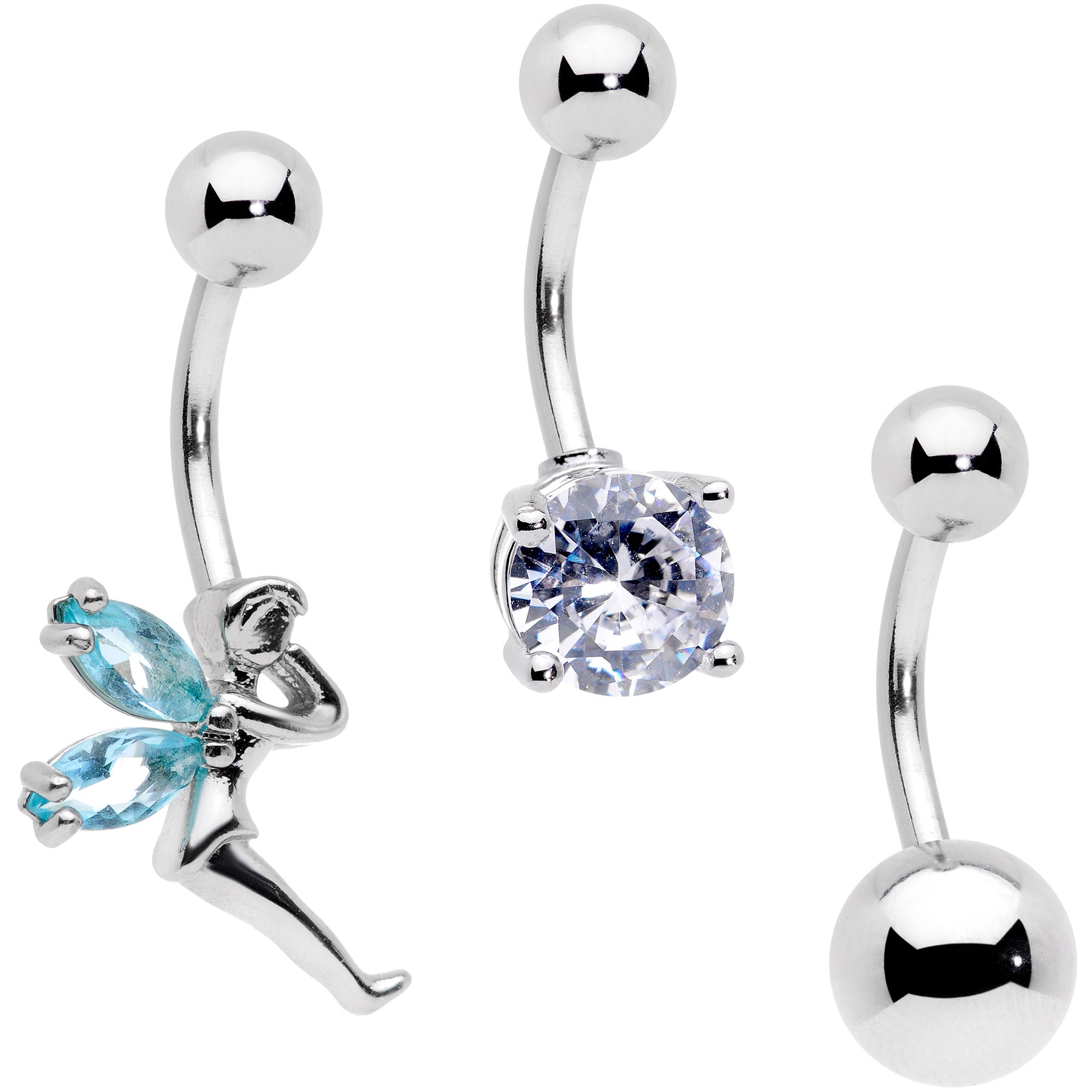 Clear Blue Gem Water Fairy Belly Ring Set of 3