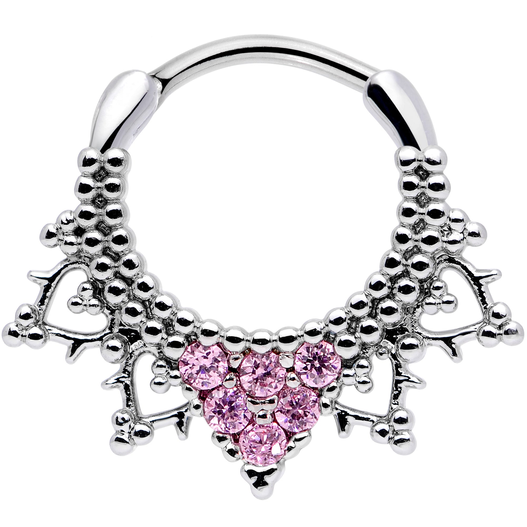 16G 3/8 Pink CZ Gem Triangle Ornate Septum Clicker