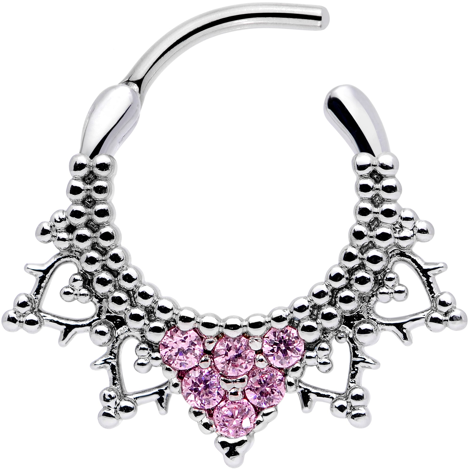16G 3/8 Pink CZ Gem Triangle Ornate Septum Clicker