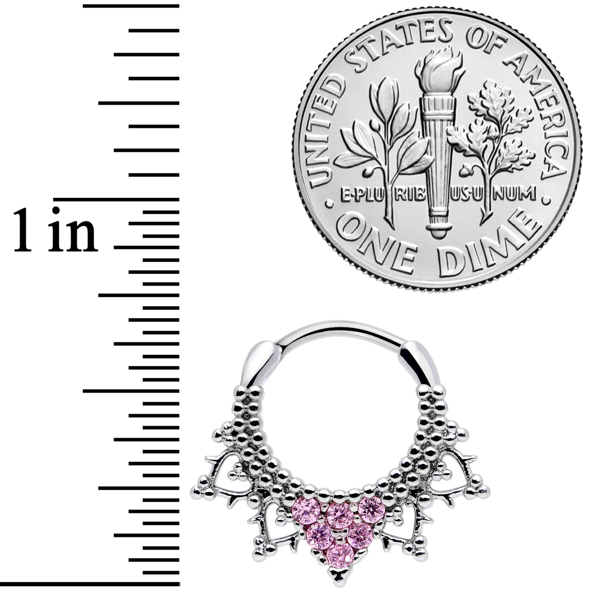 16G 3/8 Pink CZ Gem Triangle Ornate Septum Clicker