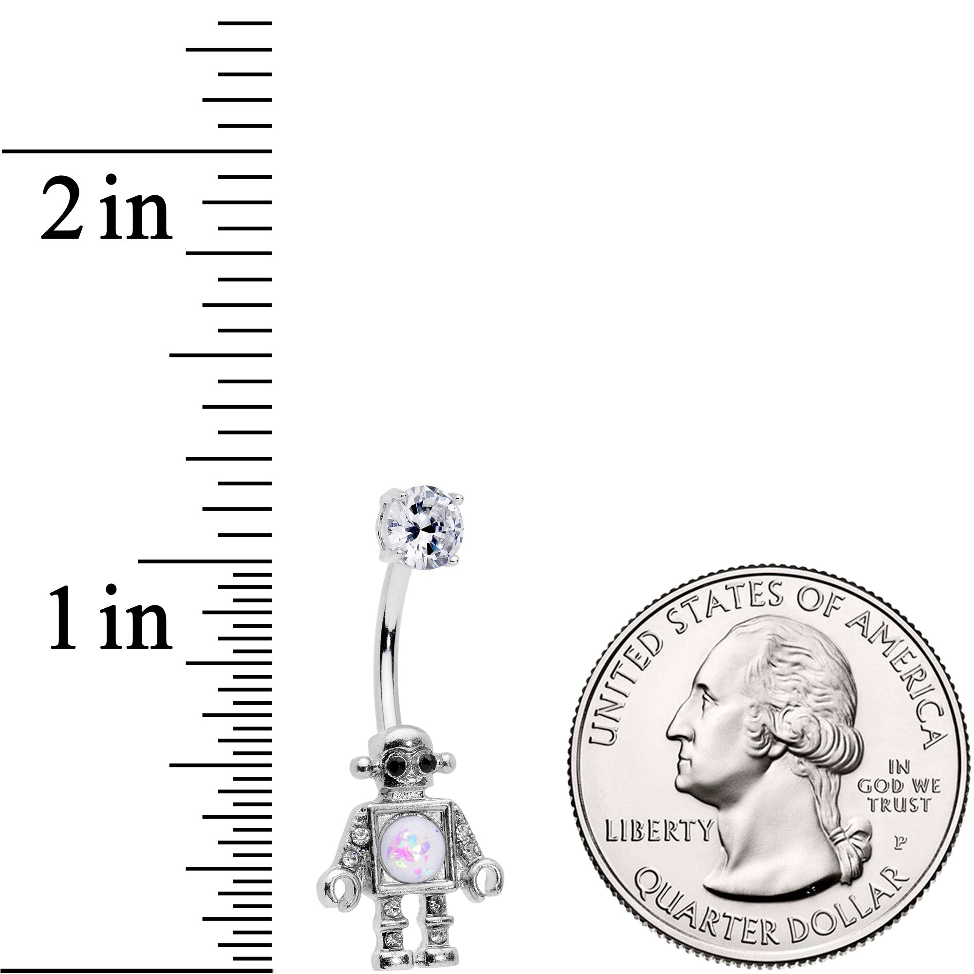 Clear Gem White Faux Opal Rockin Robot Belly Ring