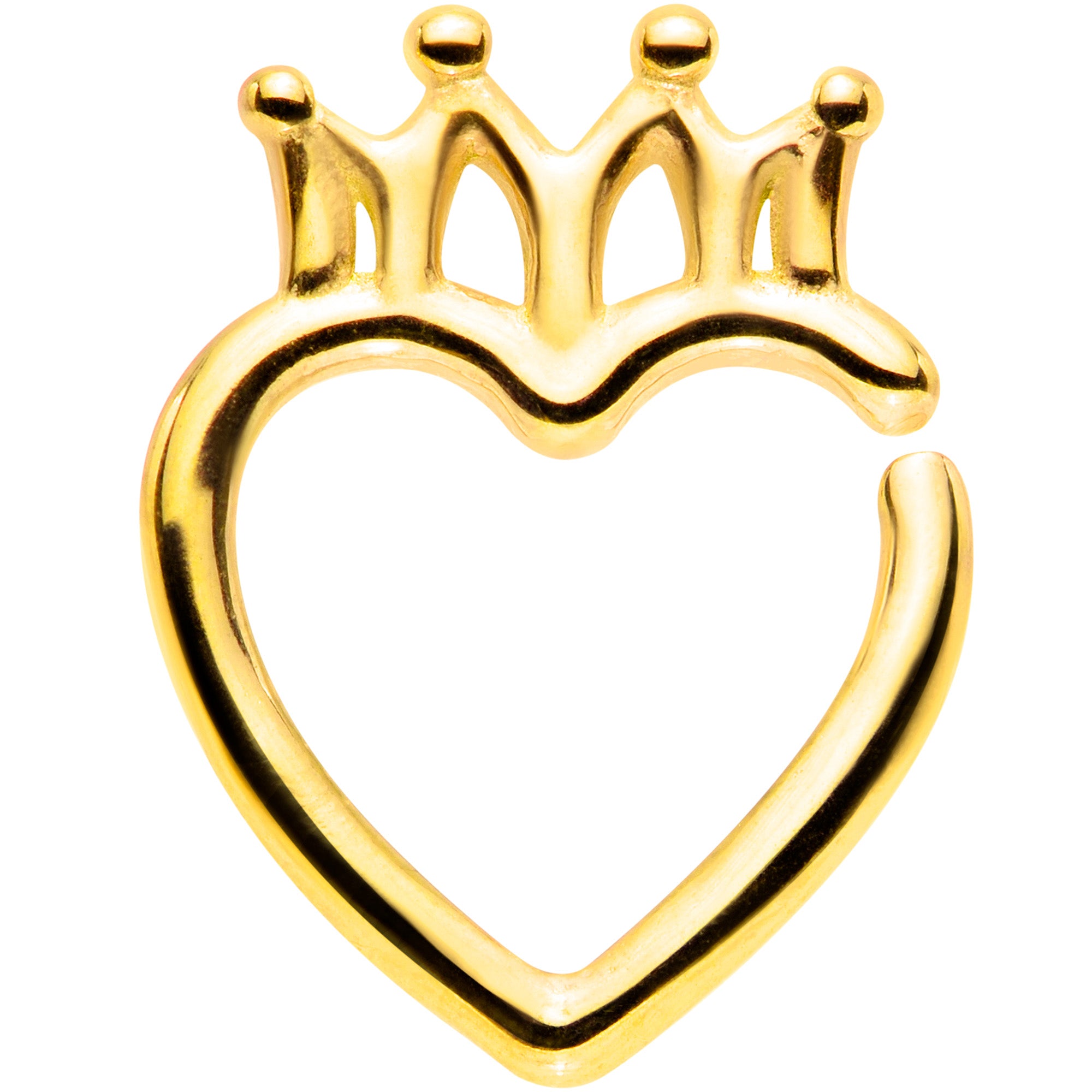 16G 5/16 Gold Tone Royal Crown Heart Right Ear Closure Ring