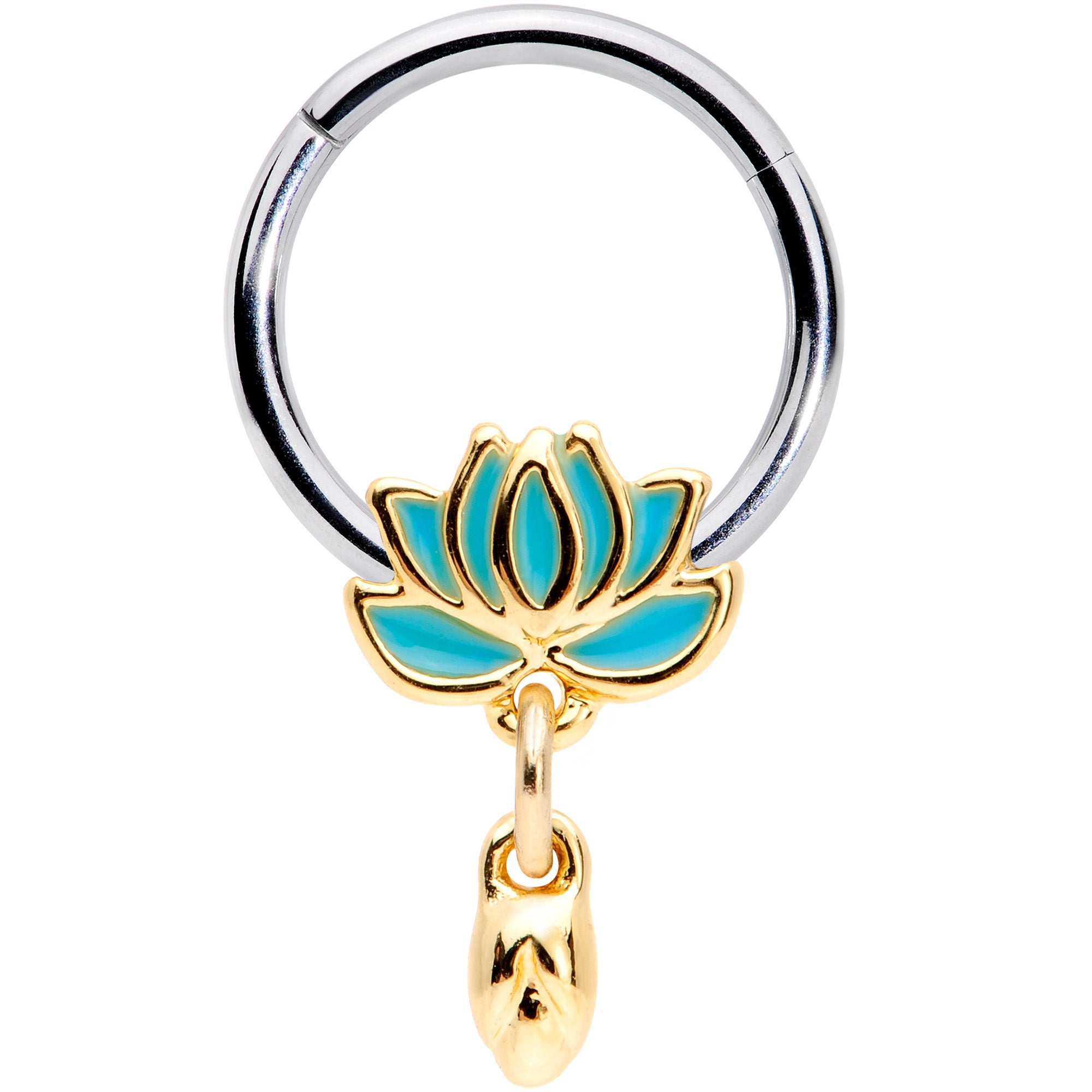 16G 3/8 Southwestern Lotus Flower Dangle Hinged Segment Ring