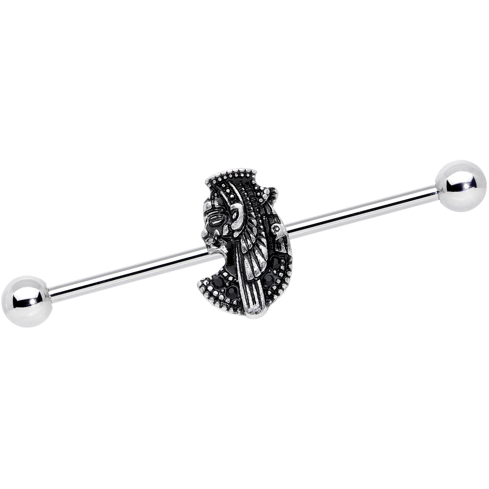 14G Black Gem Cleopatra Anubis Industrial Barbell 38mm
