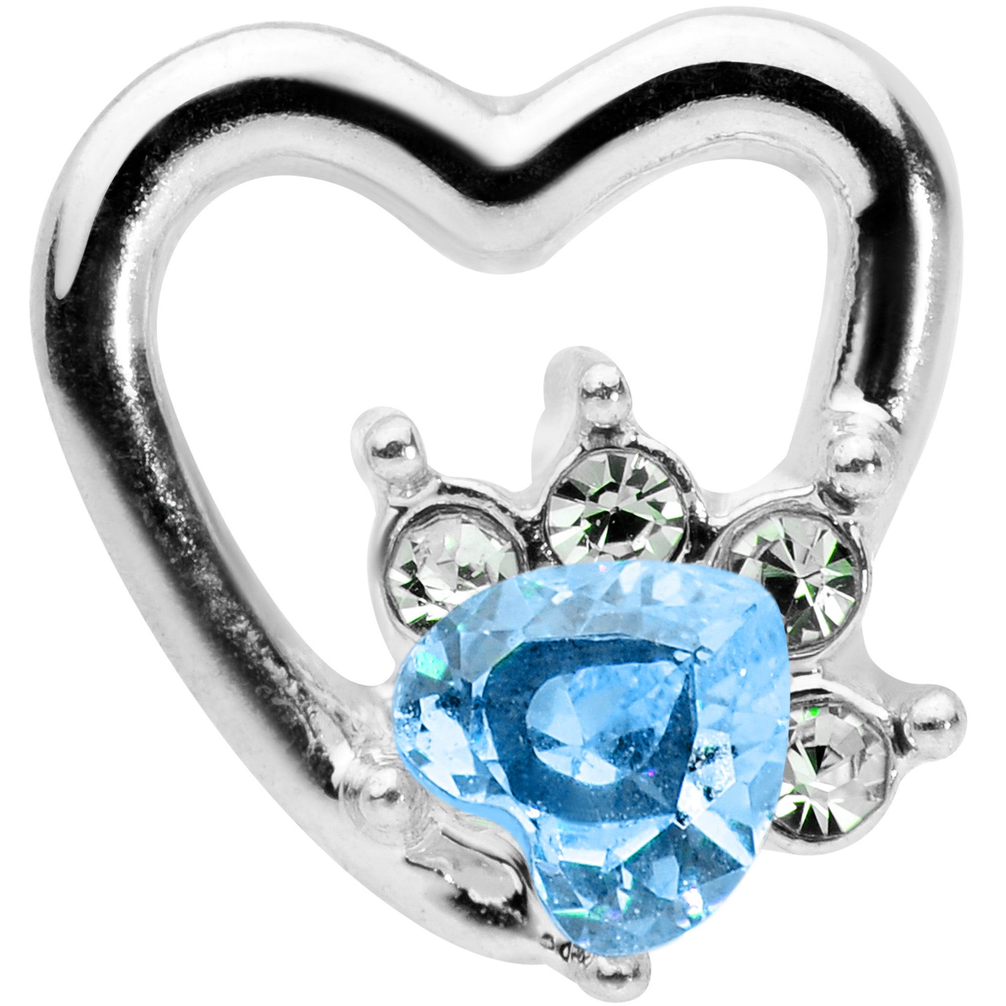 16G 1/4 Blue Gem Rose Flower Hollow Heart Cartilage Tragus
