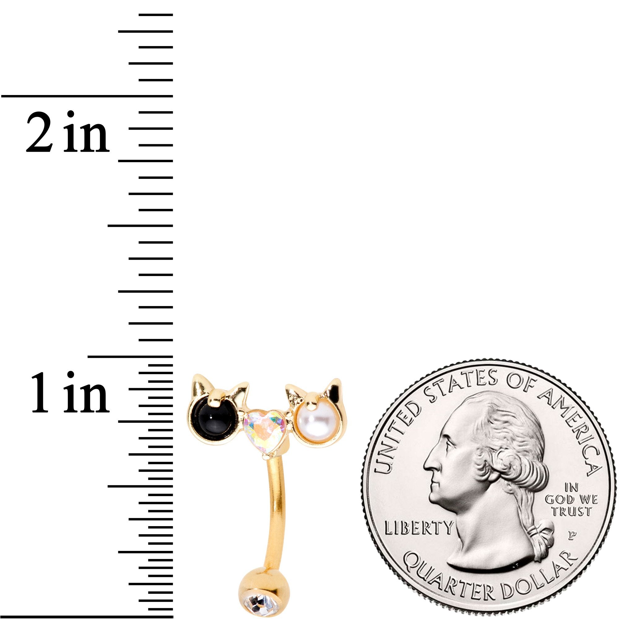 Clear Black CZ Gem Gold Tone Luv Kitty Cat Reversible Belly Ring