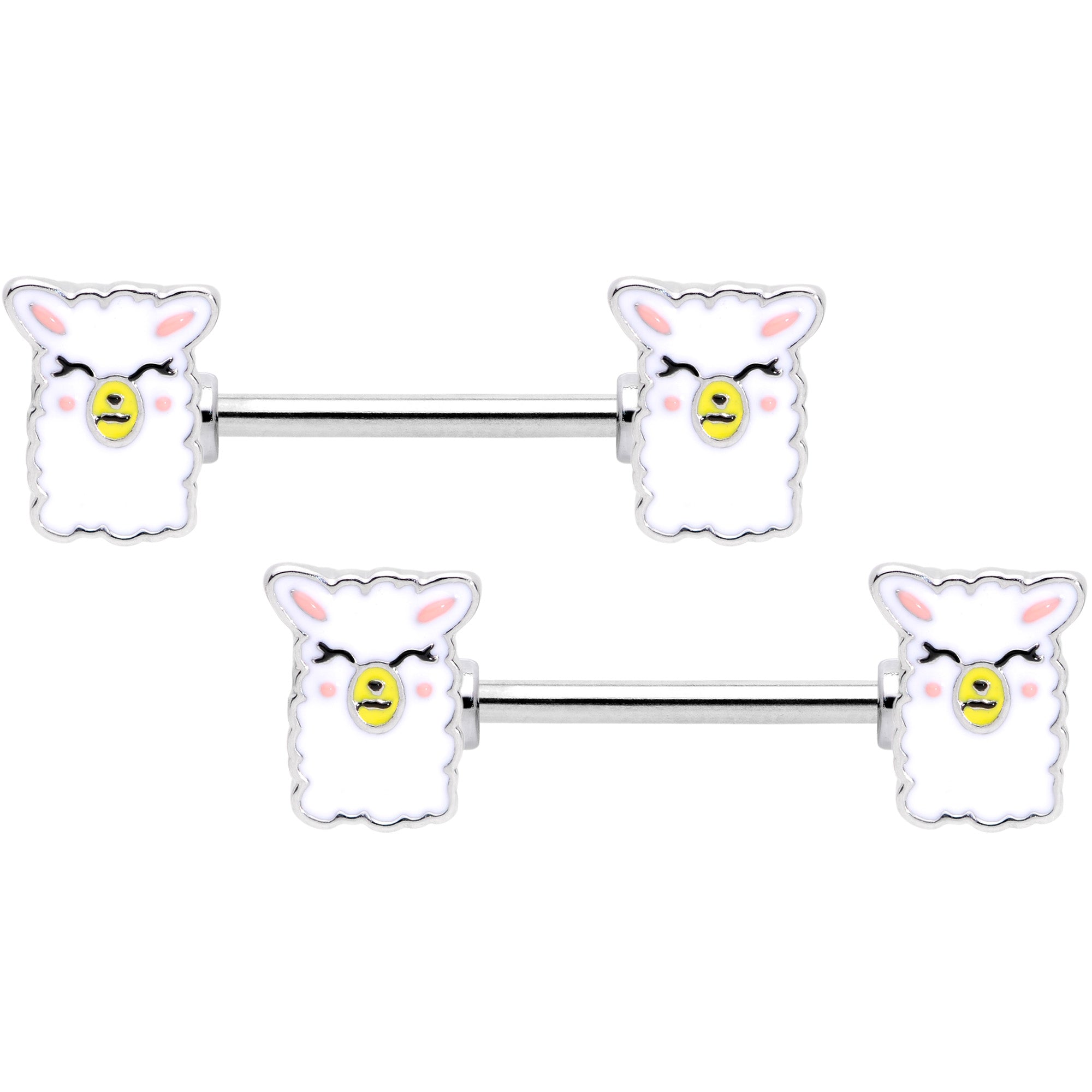 14G 9/16 Sweet Llama Barbell Nipple Ring Set