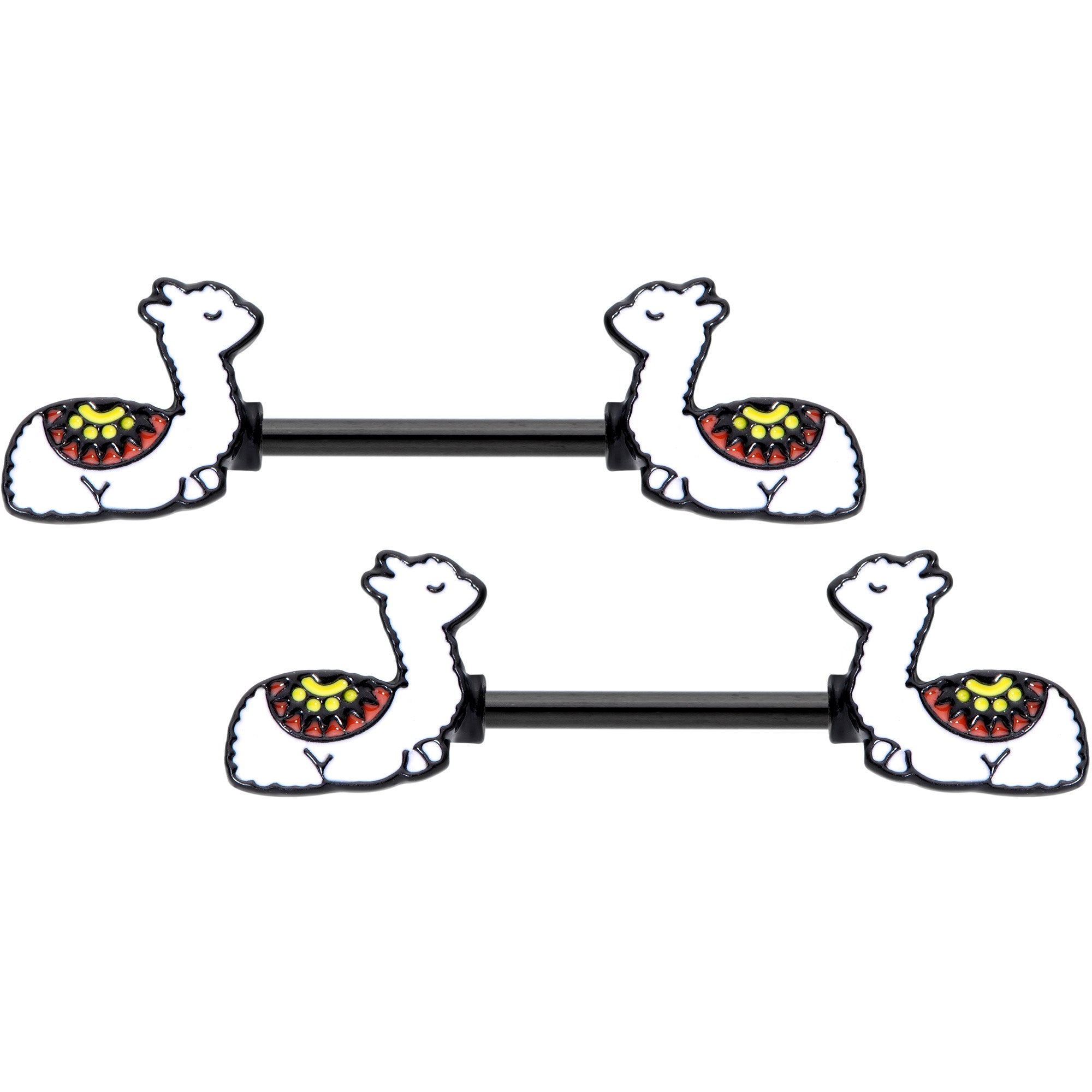 14G 9/16 Snoozing Llama Barbell Nipple Ring Set