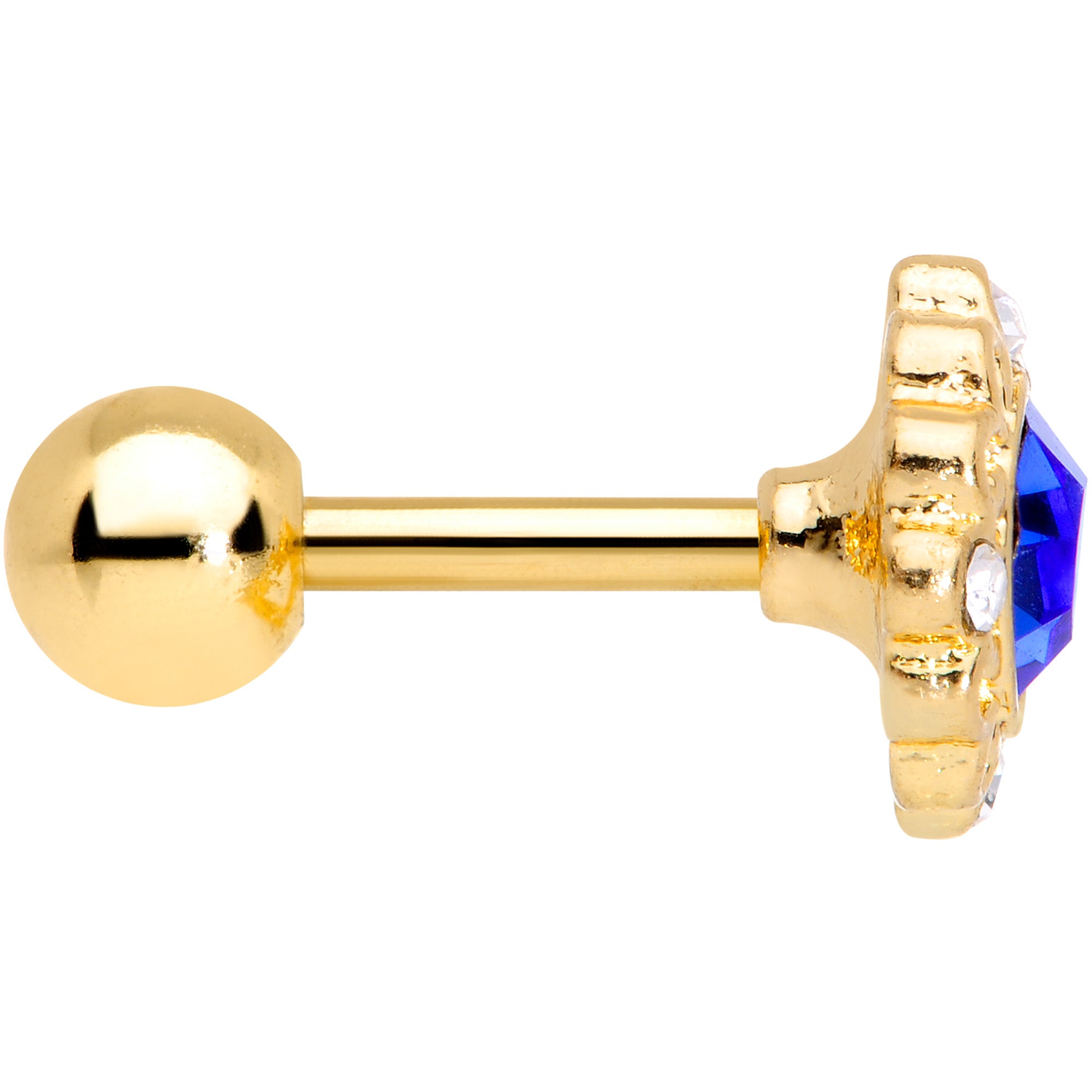 16G 1/4 Clear Blue Gem Gold Tone Empire Cartilage Tragus Earring