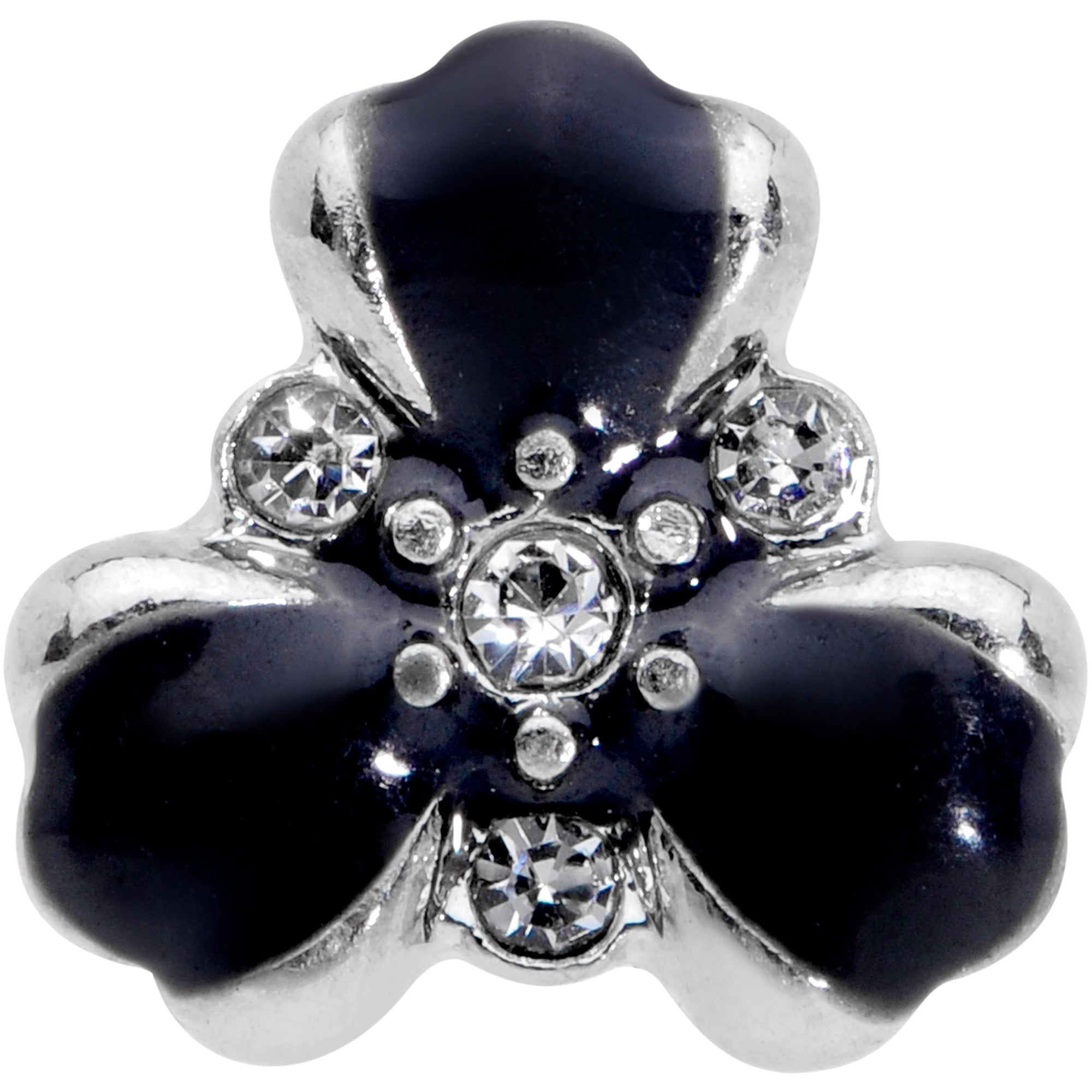 16G 1/4 Clear Black Gem Abstract Flower Cartilage Tragus Earring