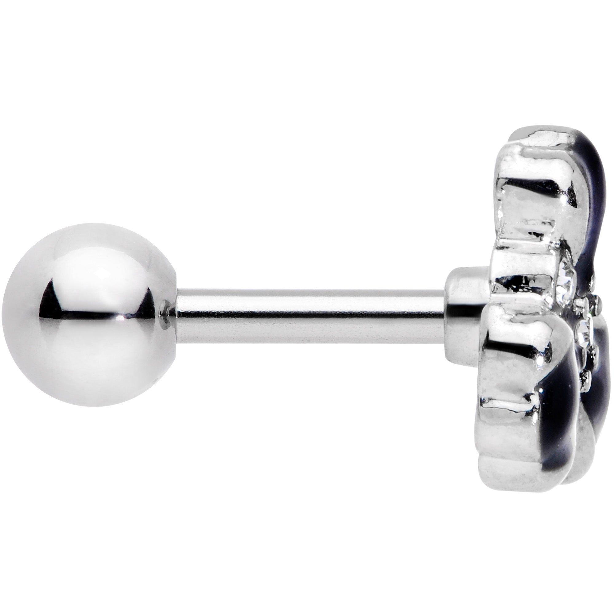 16G 1/4 Clear Black Gem Abstract Flower Cartilage Tragus Earring