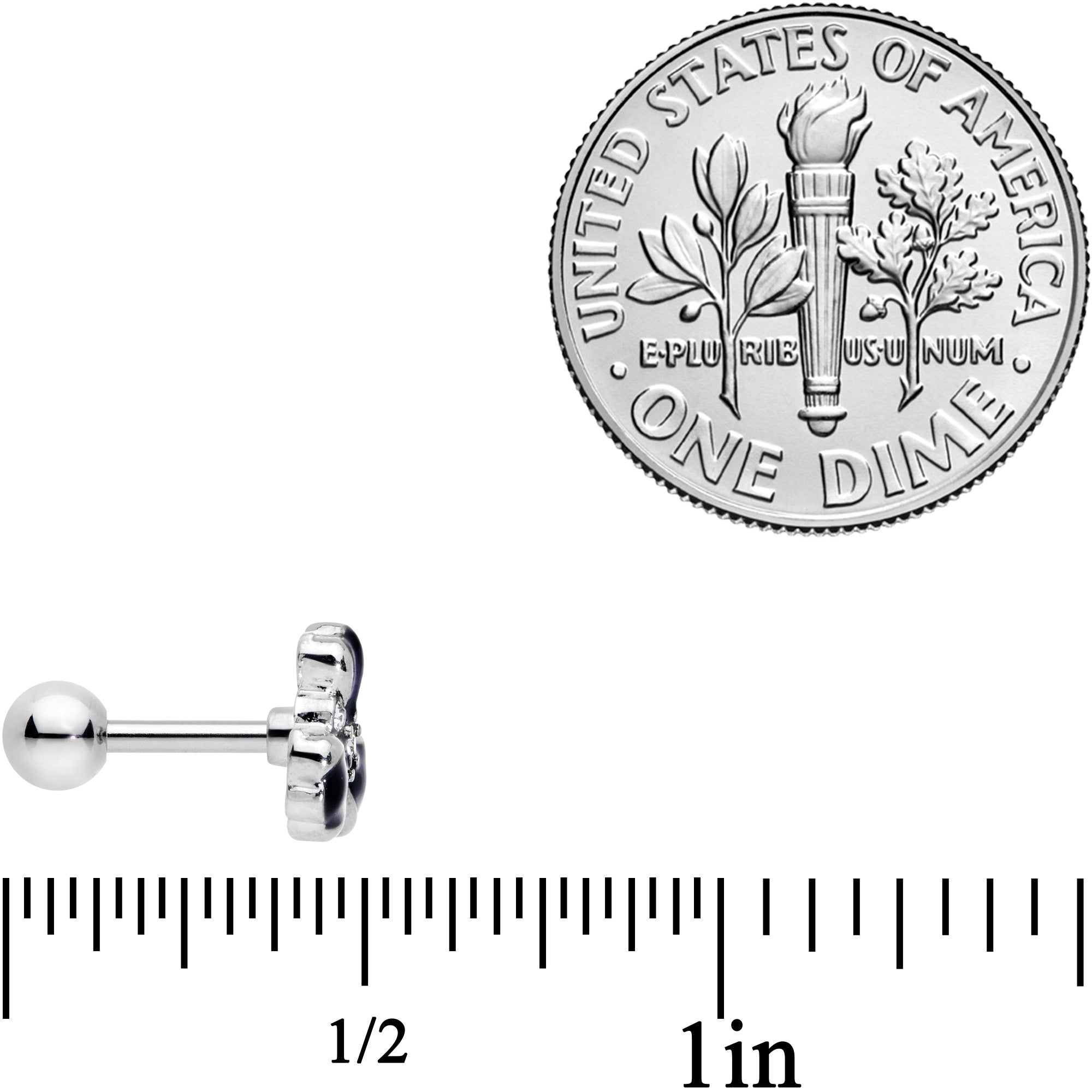 16G 1/4 Clear Black Gem Abstract Flower Cartilage Tragus Earring