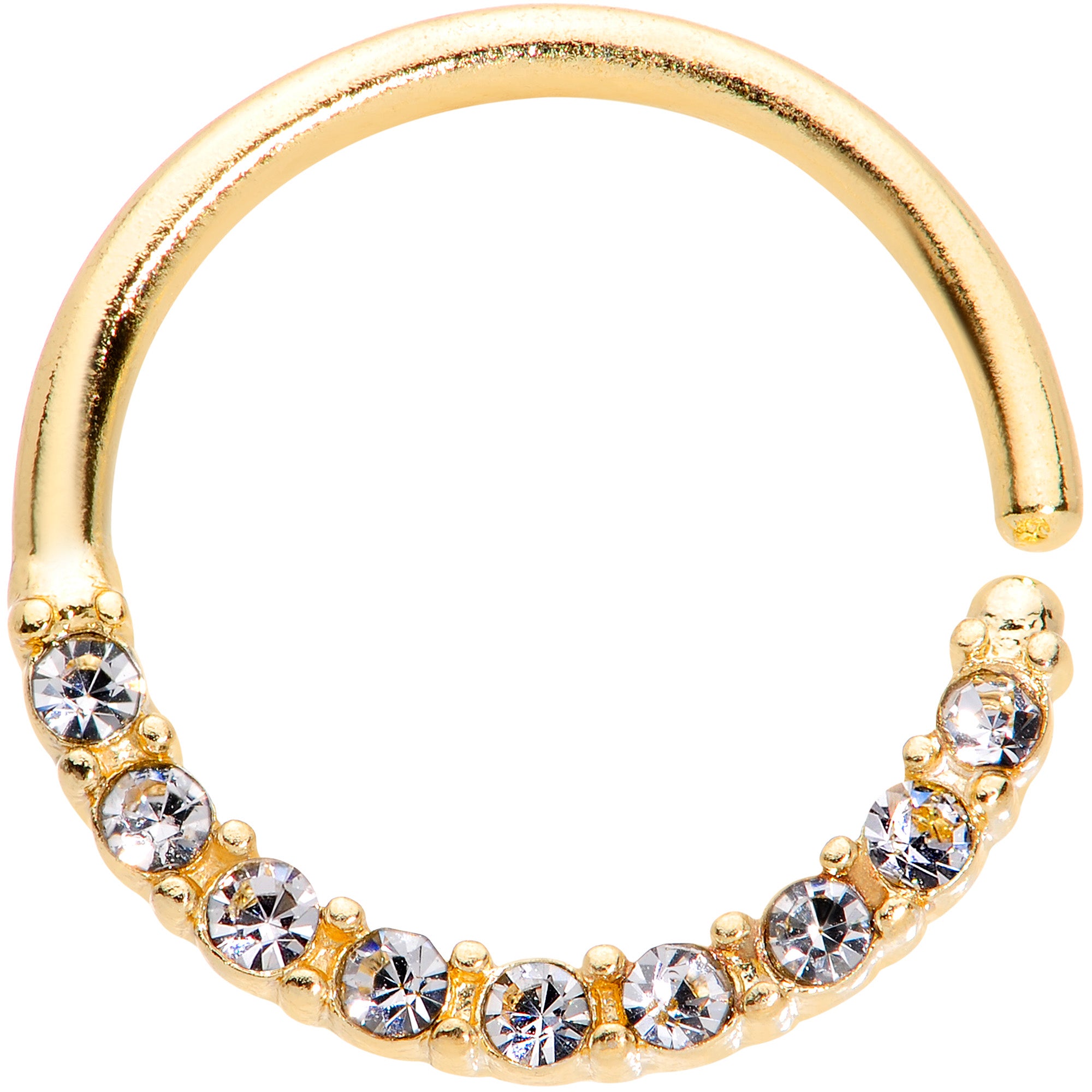16 Gauge 3/8 Clear Gem Gold Tone Simple Elegance Seamless Circular Ring