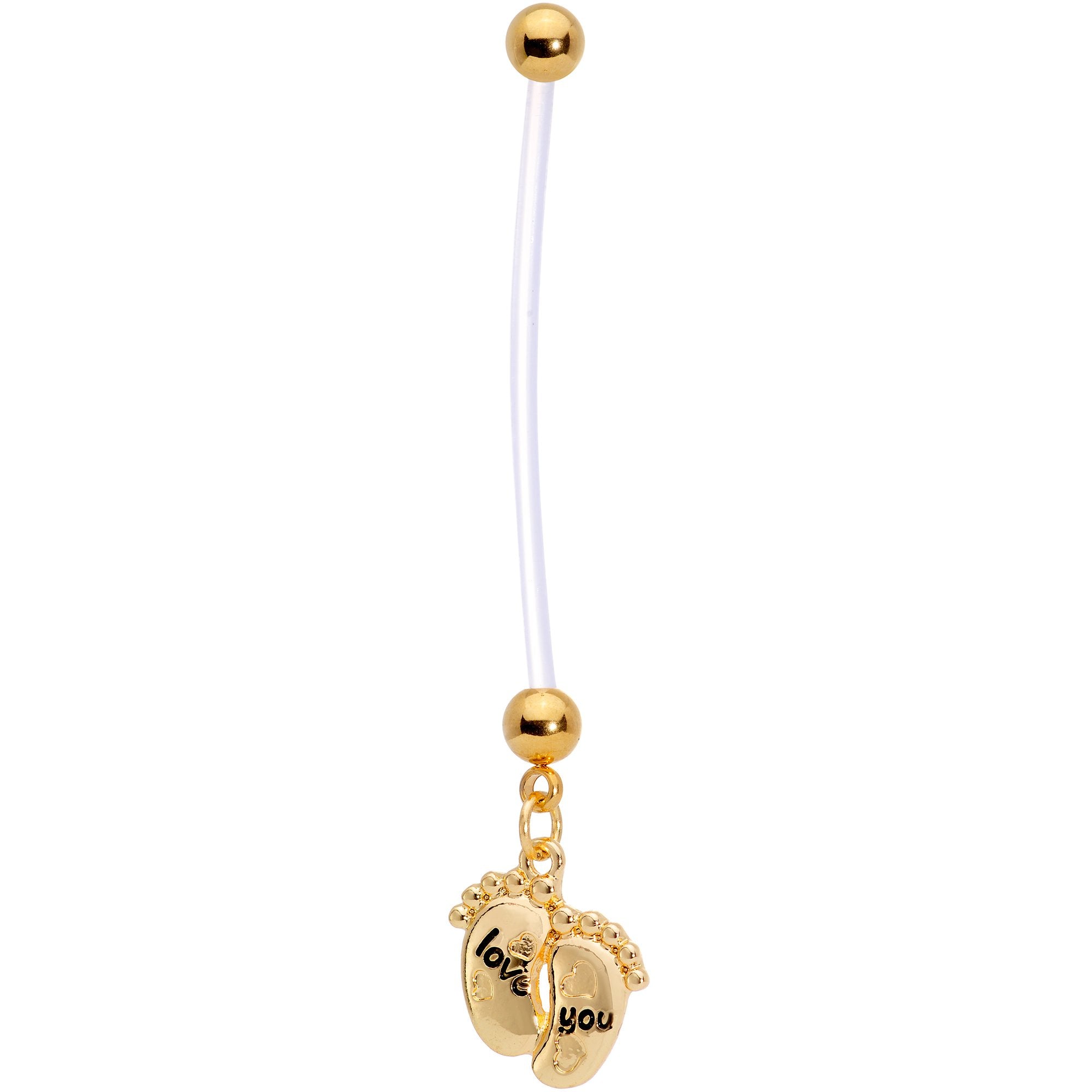 Love You Baby Feet Gold Tone Dangle Pregnancy Belly Ring