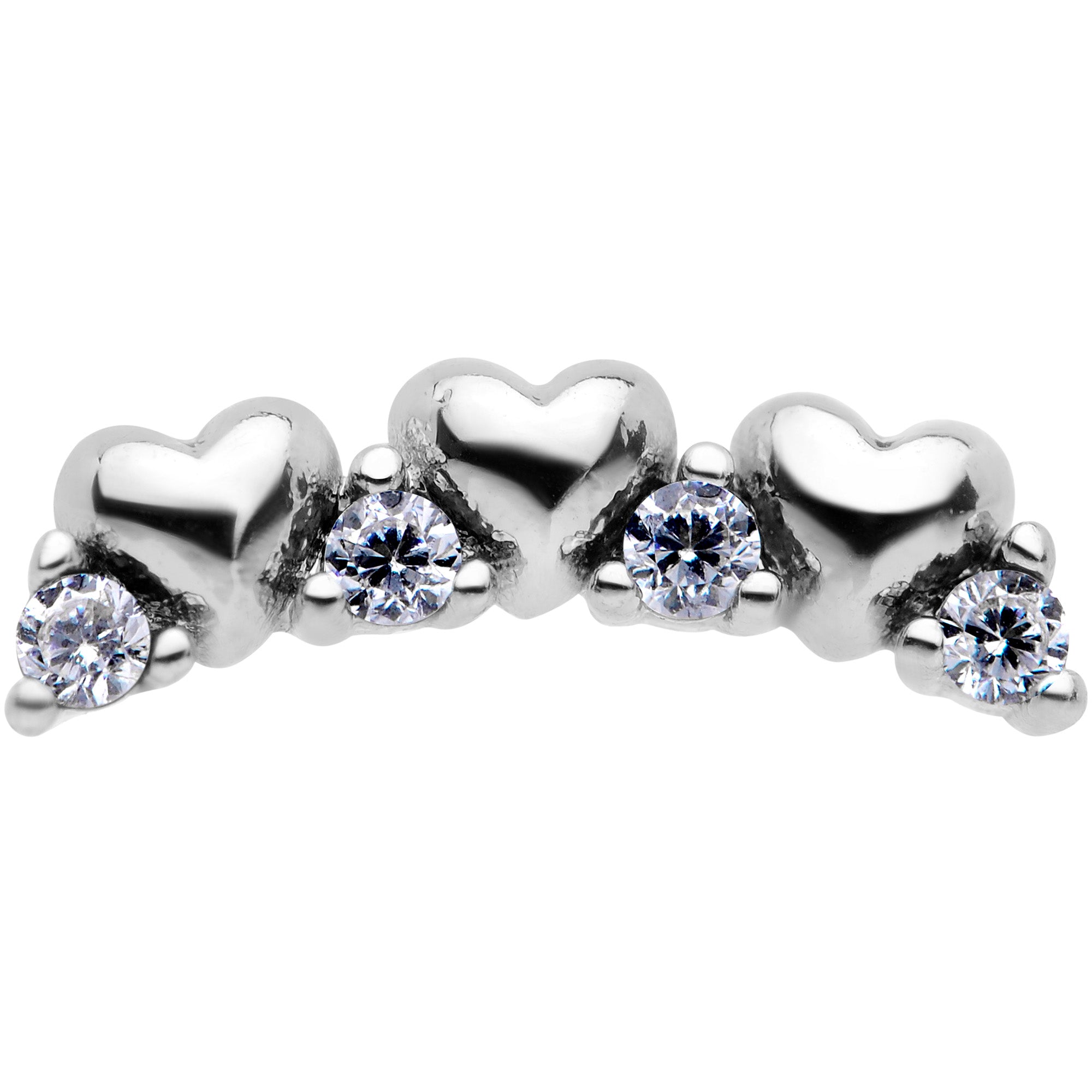 16G 1/4 Clear CZ Gem Tiny Hearts Cartilage Tragus Earring