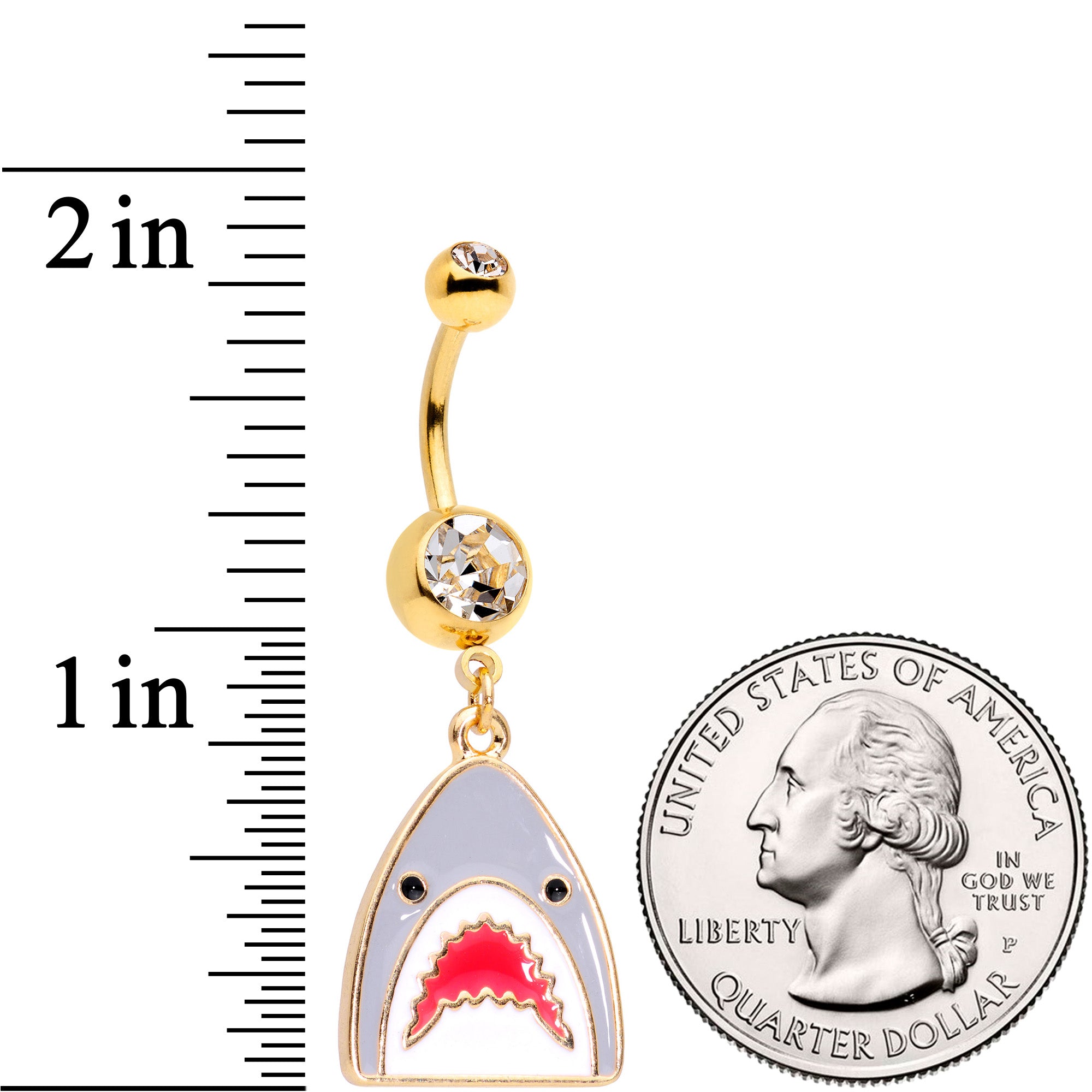 Clear Gem Gold Tone Shark Attack Dangle Belly Ring