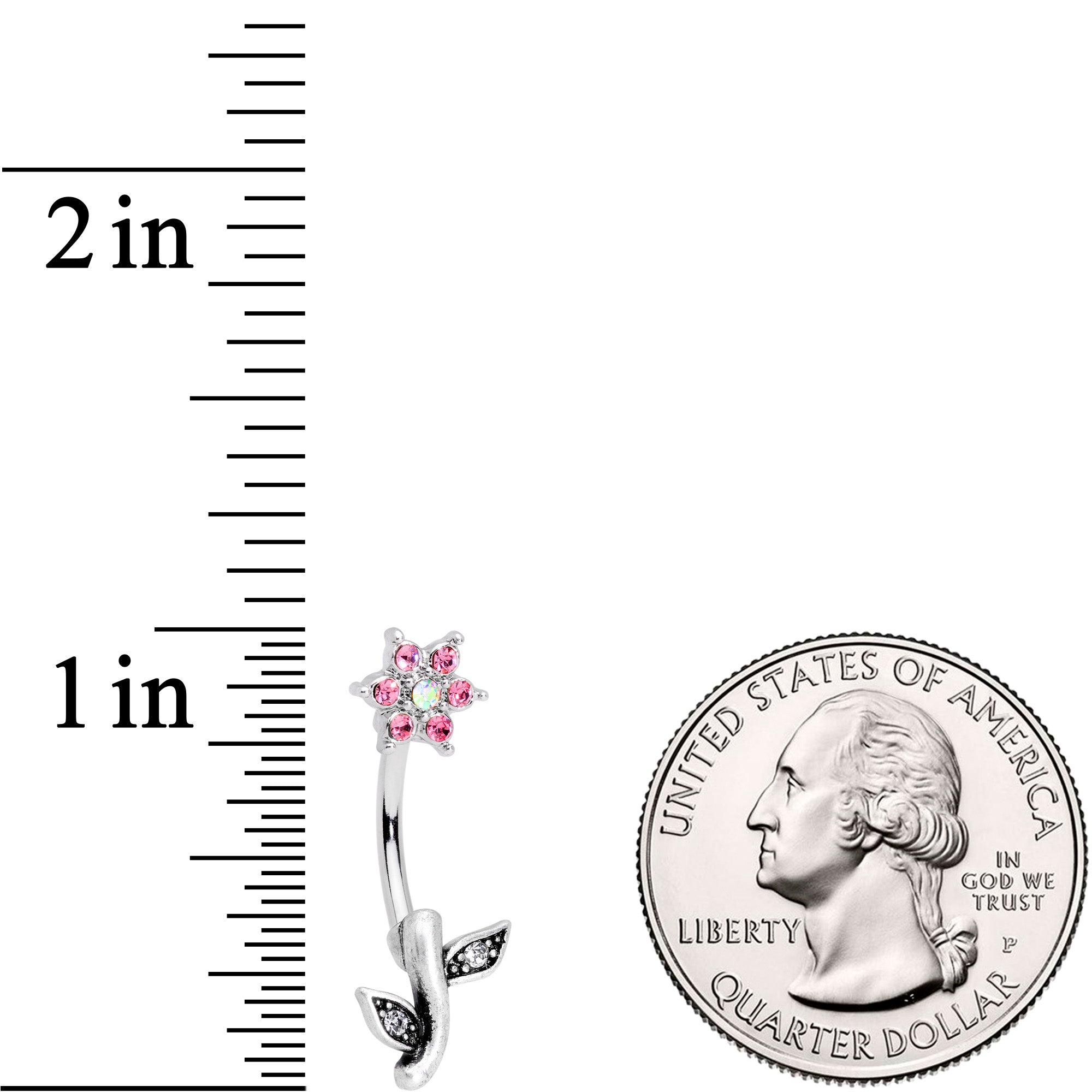 Pink Clear Gem Flower Belly Ring Set of 3