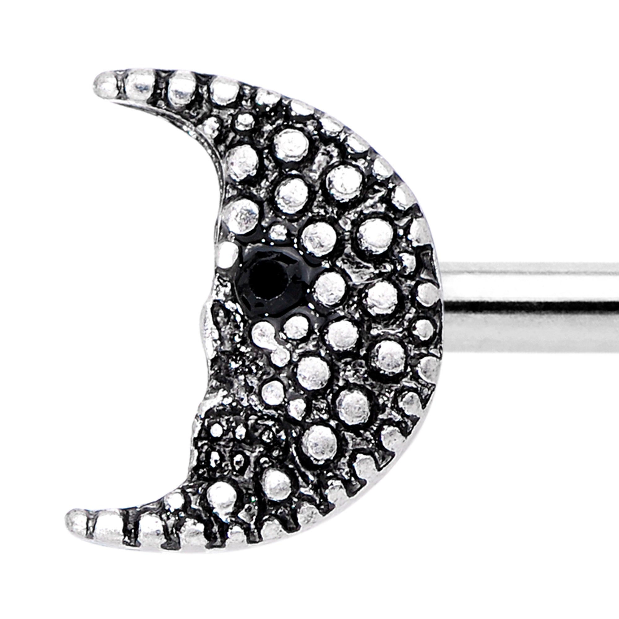 14G 9/16 Black Gem Skull Crescent Moon Barbell Nipple Ring Set