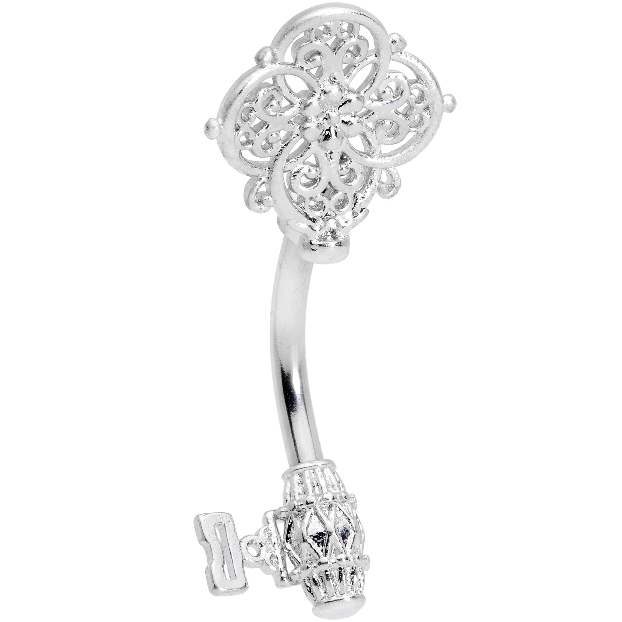 Digestive Key Ring Ornate Filigree Key Top Mount Belly Ring