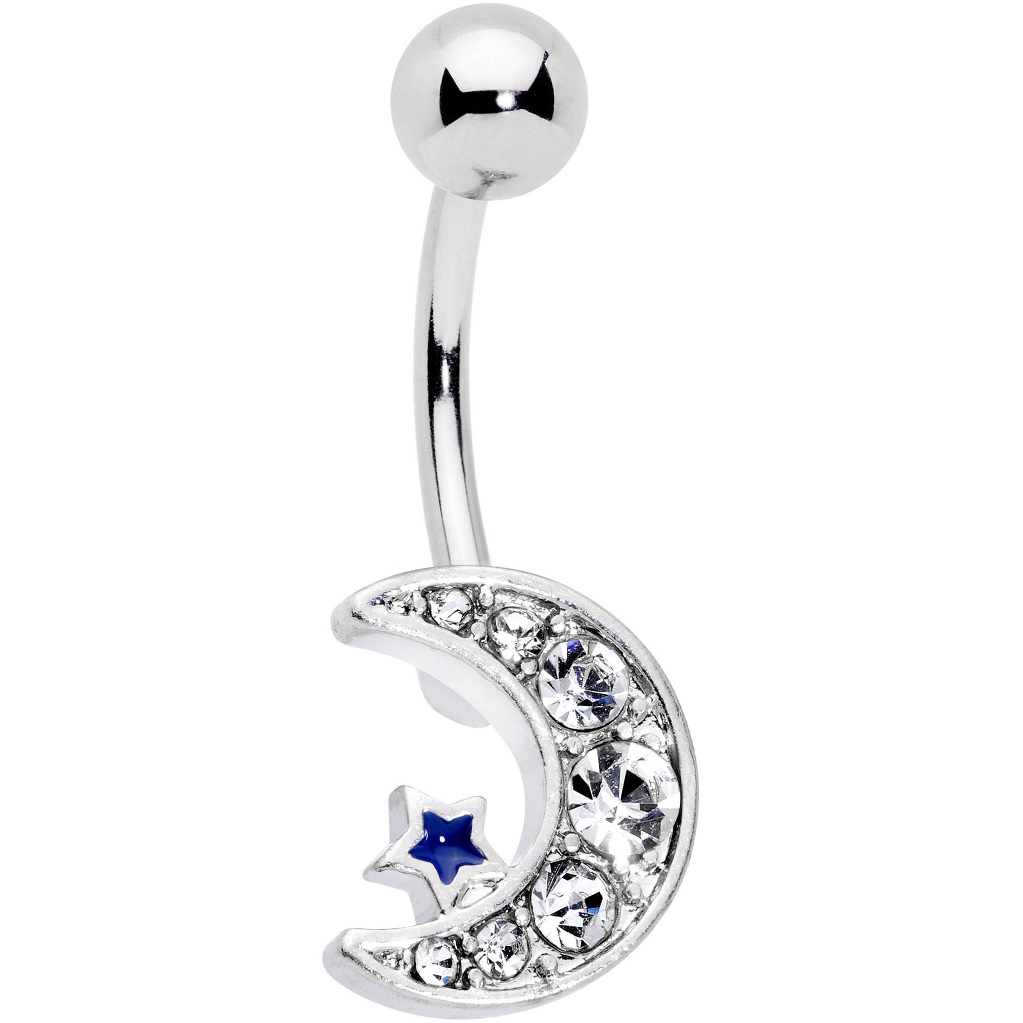 Clear CZ Gem Gold Tone Moon Belly Ring Set of 4