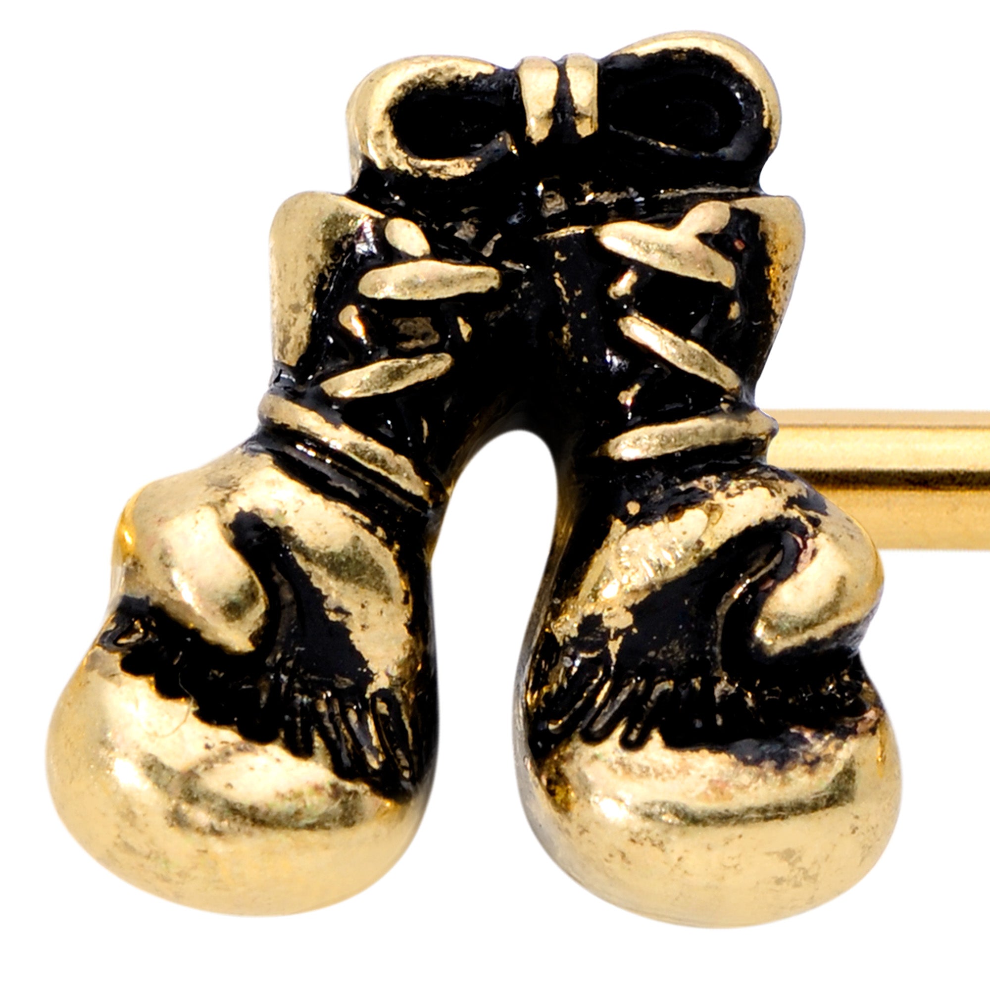 14 Gauge 9/16 Gold Tone Boxing Gloves Barbell Nipple Ring Set