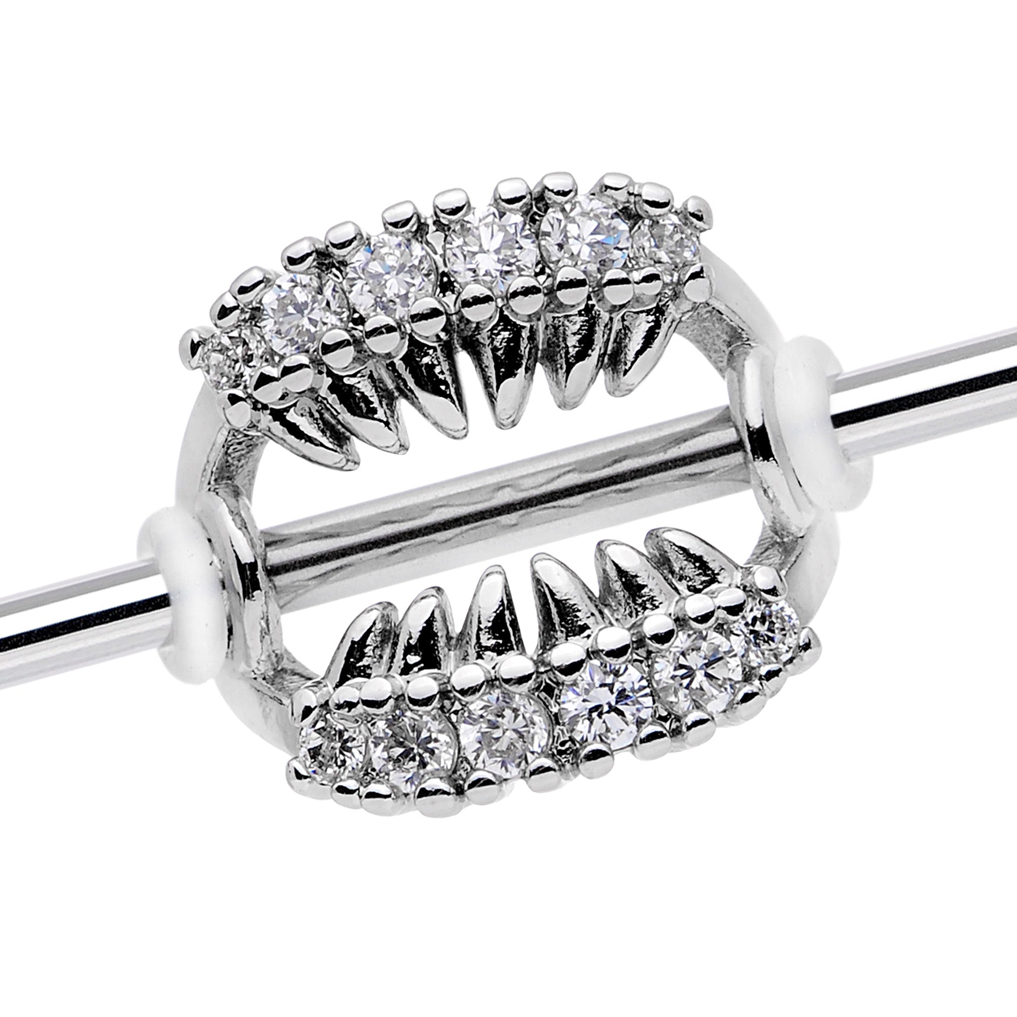14G Clear CZ Gem Scary Monster Fangs Industrial Barbell 38mm