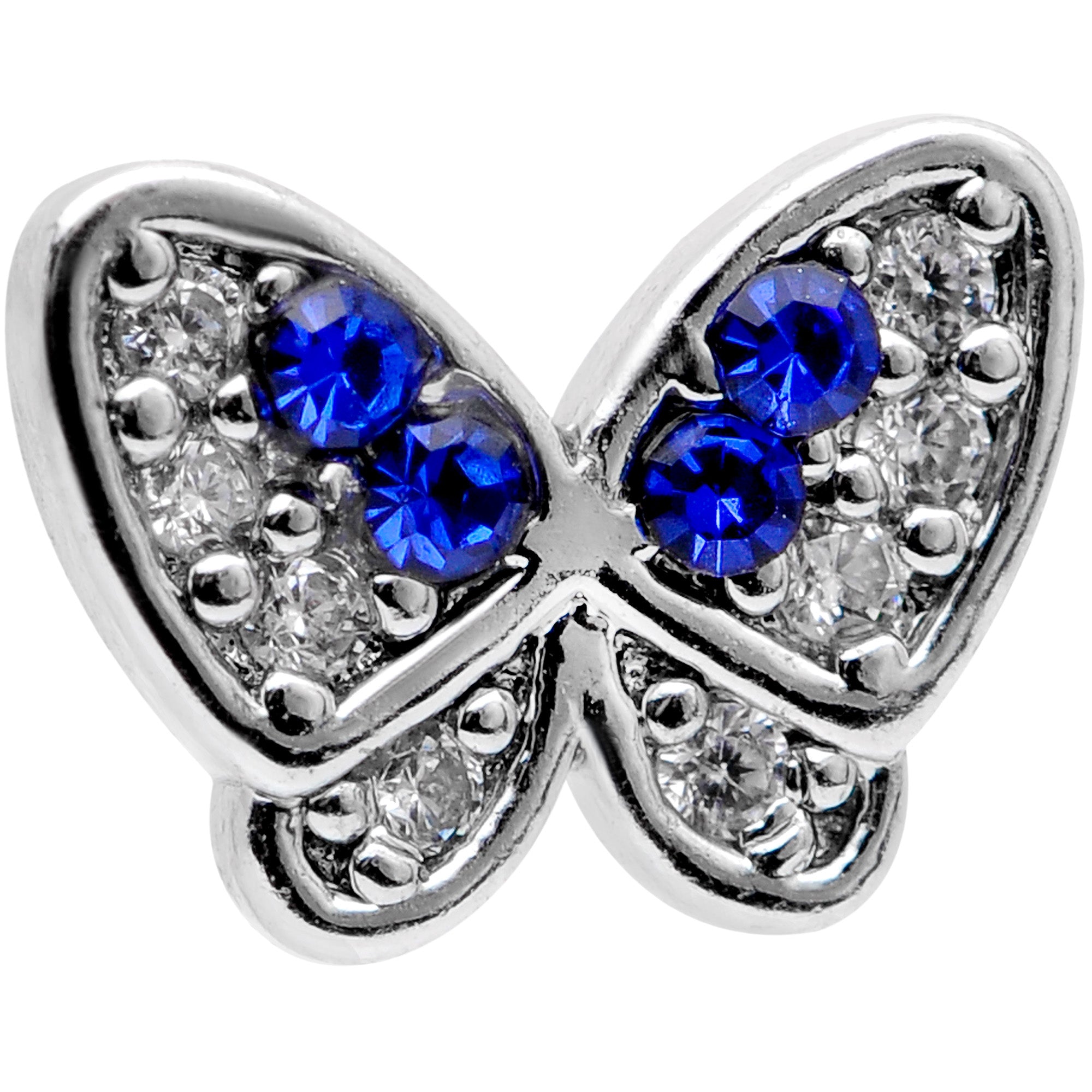16G 5/16 Clear CZ Gem Blue Gem Butterfly Labret Monroe Tragus