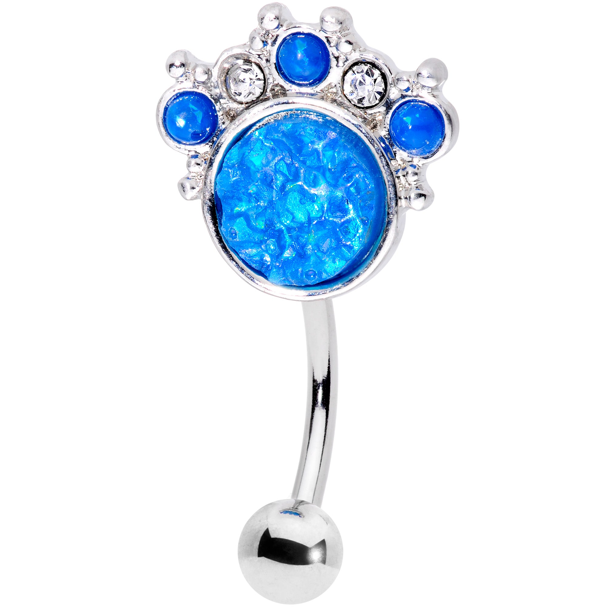 Blue Faux Opal Clear Gem Circle Serenade Reversible Belly Ring