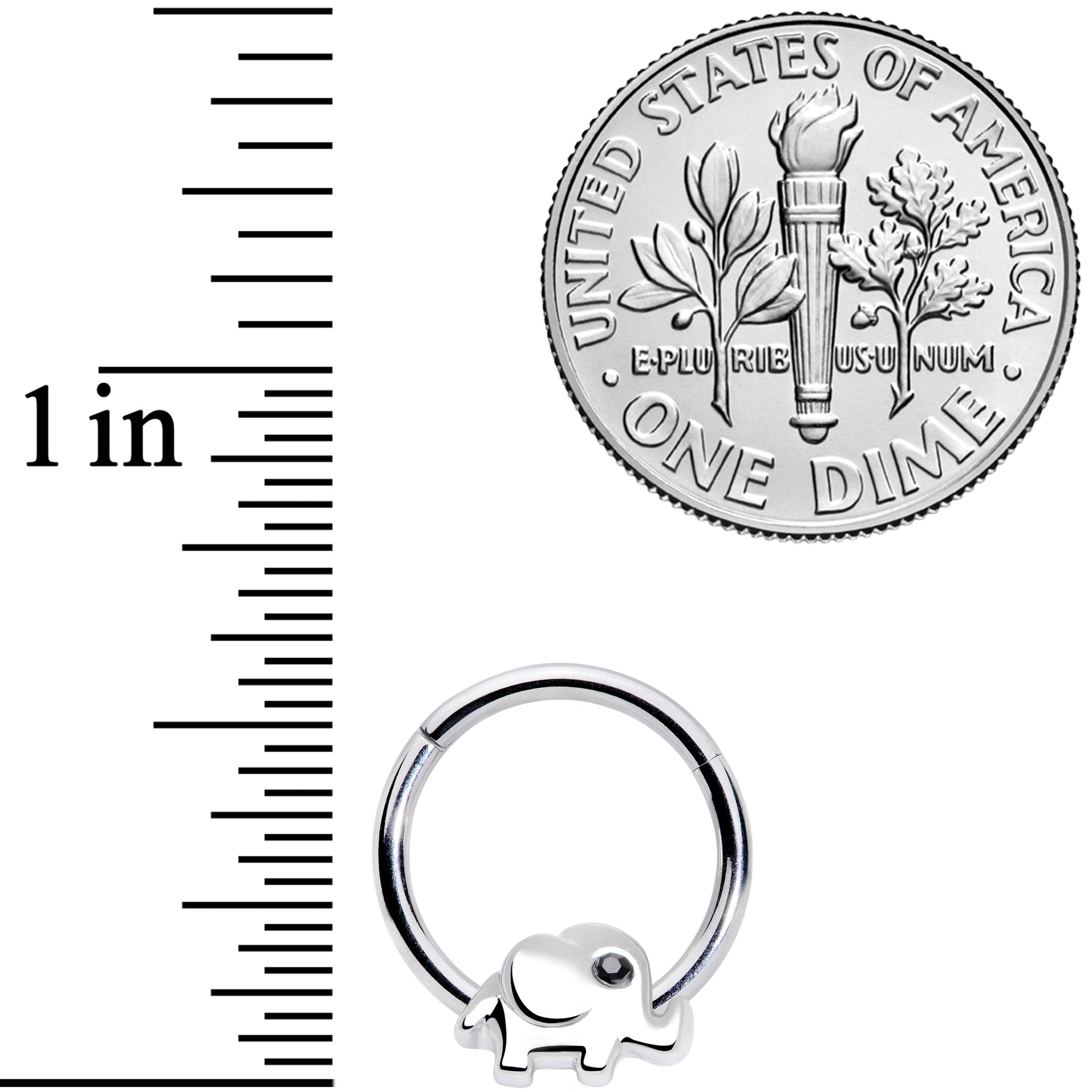 16G 3/8 Black Gem Baby Elephant Hinged Segment Ring