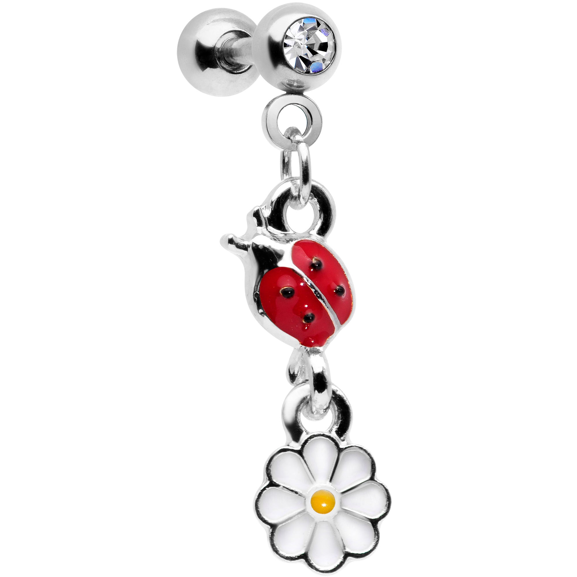 16G 1/4 Clear Gem Ladybug Dangle Cartilage Tragus