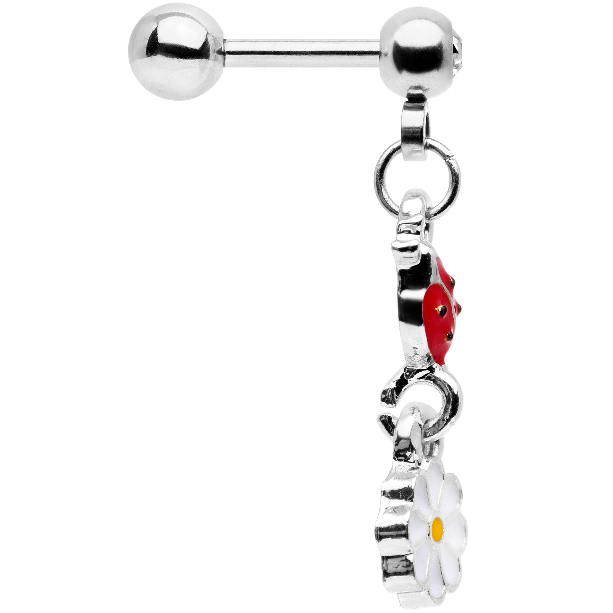 16G 1/4 Clear Gem Ladybug Dangle Cartilage Tragus