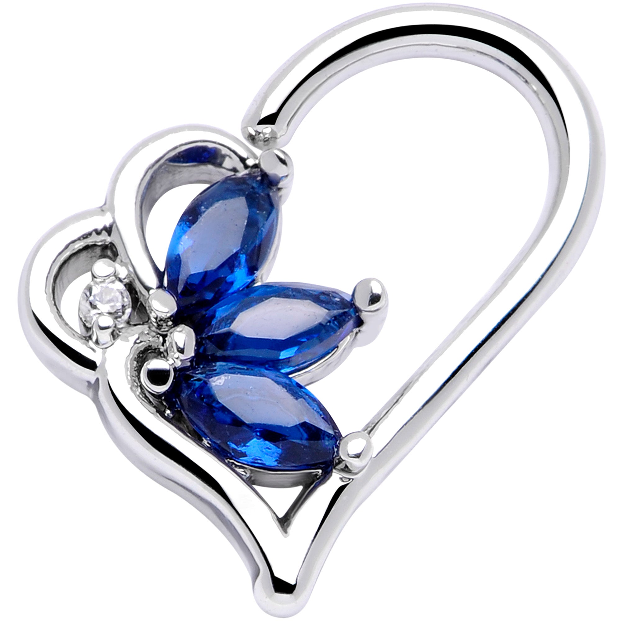 16 Gauge 3/8 Blue Gem Half Heart Right Ear Closure Ring