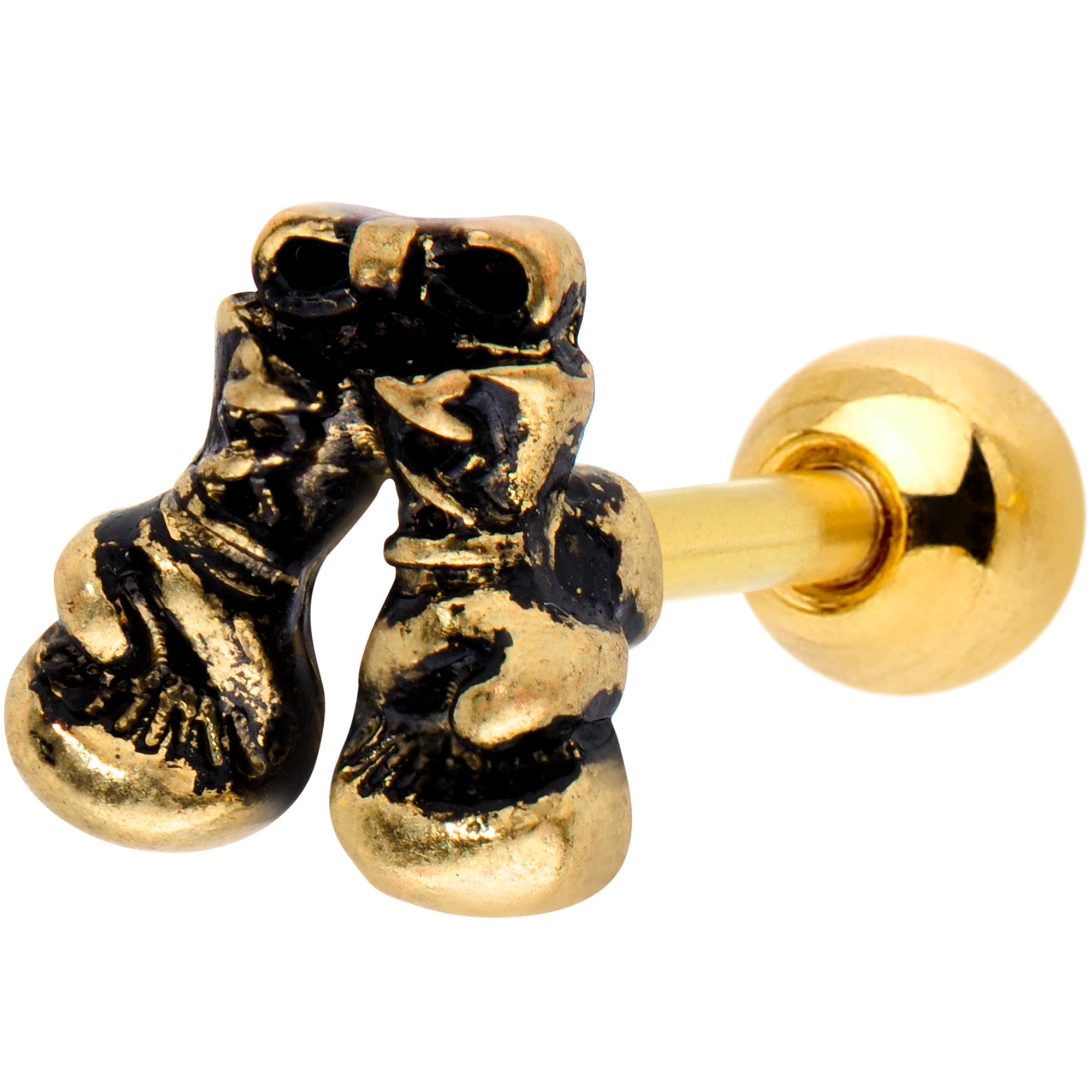 16 Gauge 1/4 Gold Tone Boxing Gloves Cartilage Tragus Earring