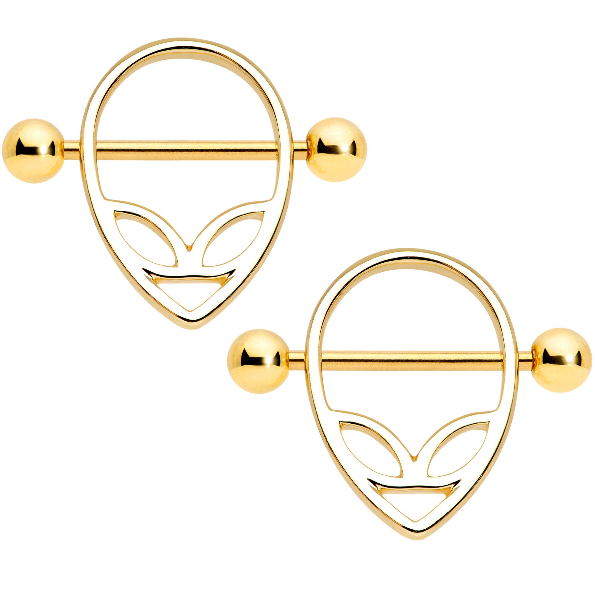 14 Gauge 9/16 Gold Tone UFO Alien Nipple Shield Set