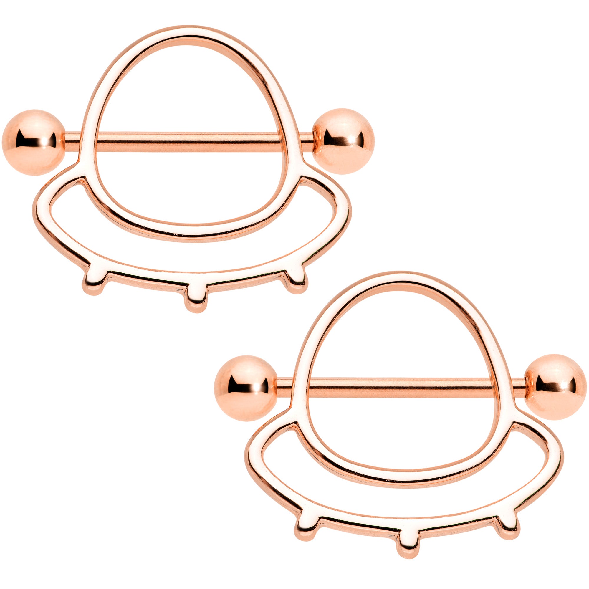 14 Gauge 9/16 Rose Gold Tone Outer Space UFO Nipple Shield Set