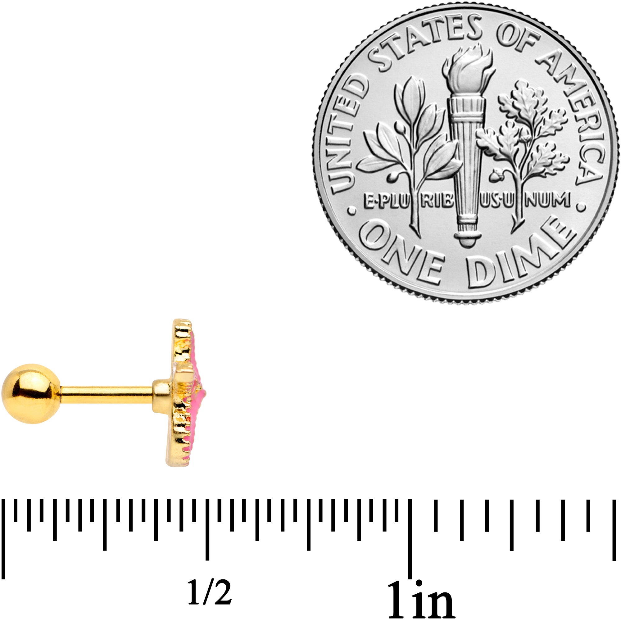 16 Gauge 1/4 Gold Tone Pink Nautical Starfish Beach Cartilage Tragus