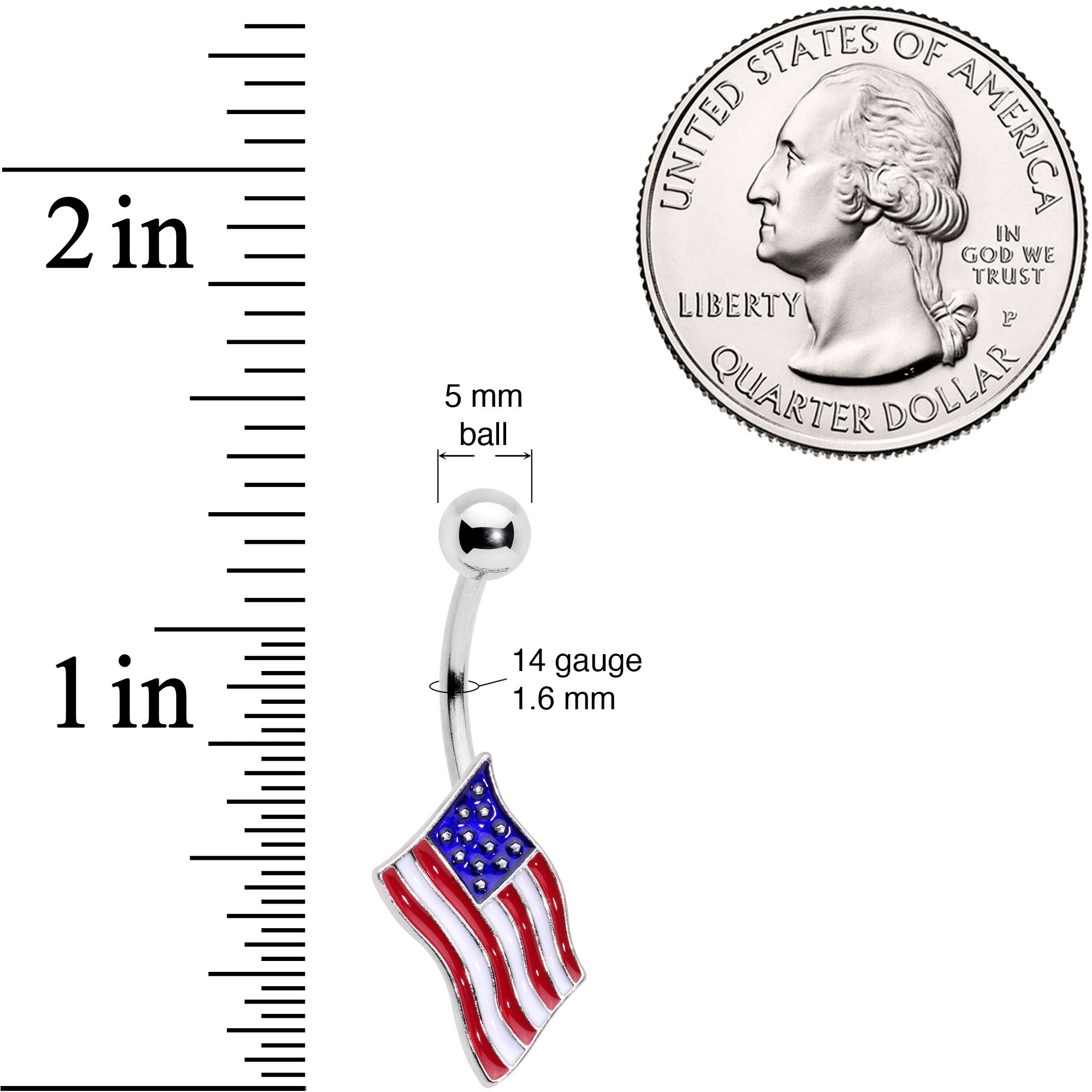 Red White Blue USA American Flag Patriotic Belly Ring