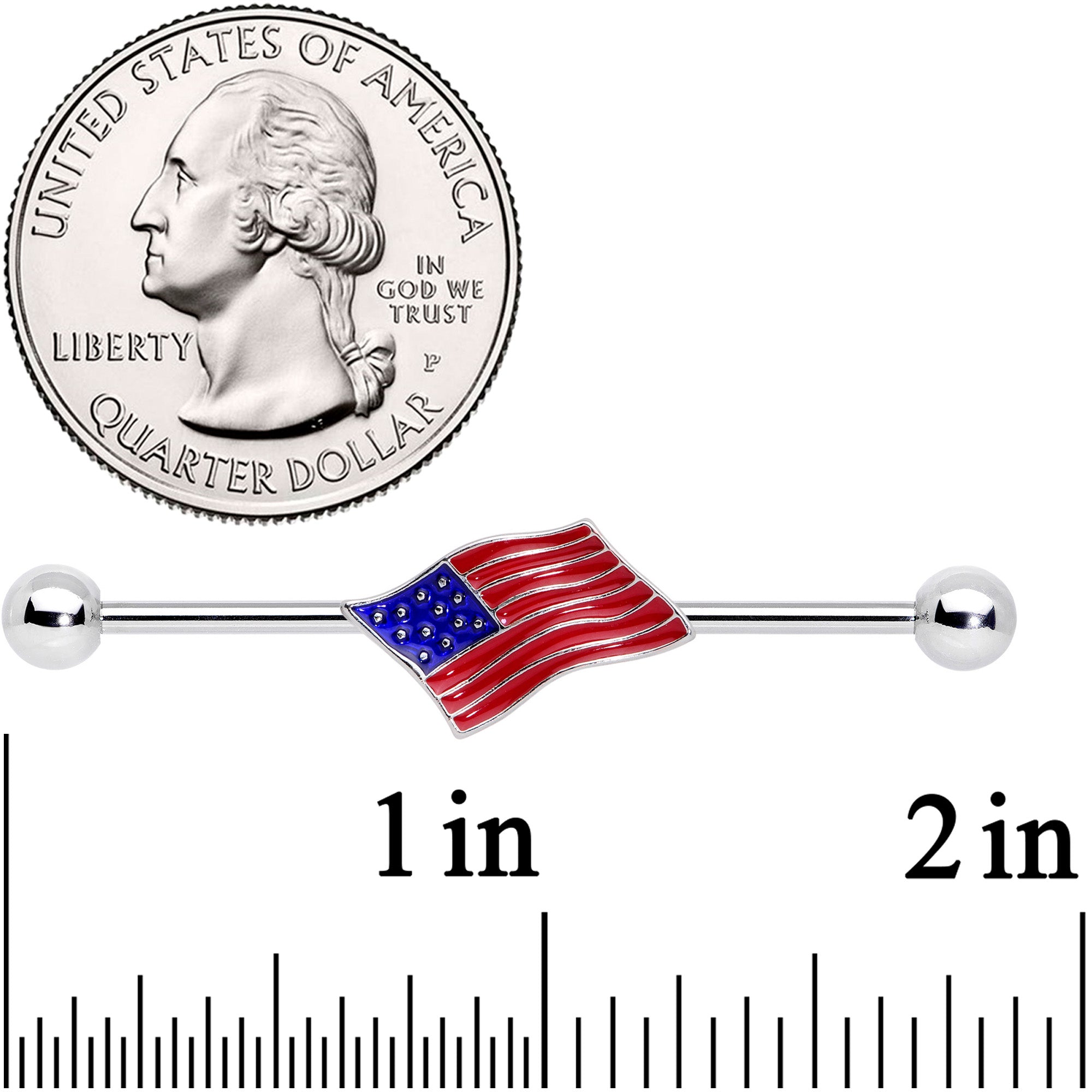14 Gauge Red White Blue USA American Flag Industrial Barbell 38mm