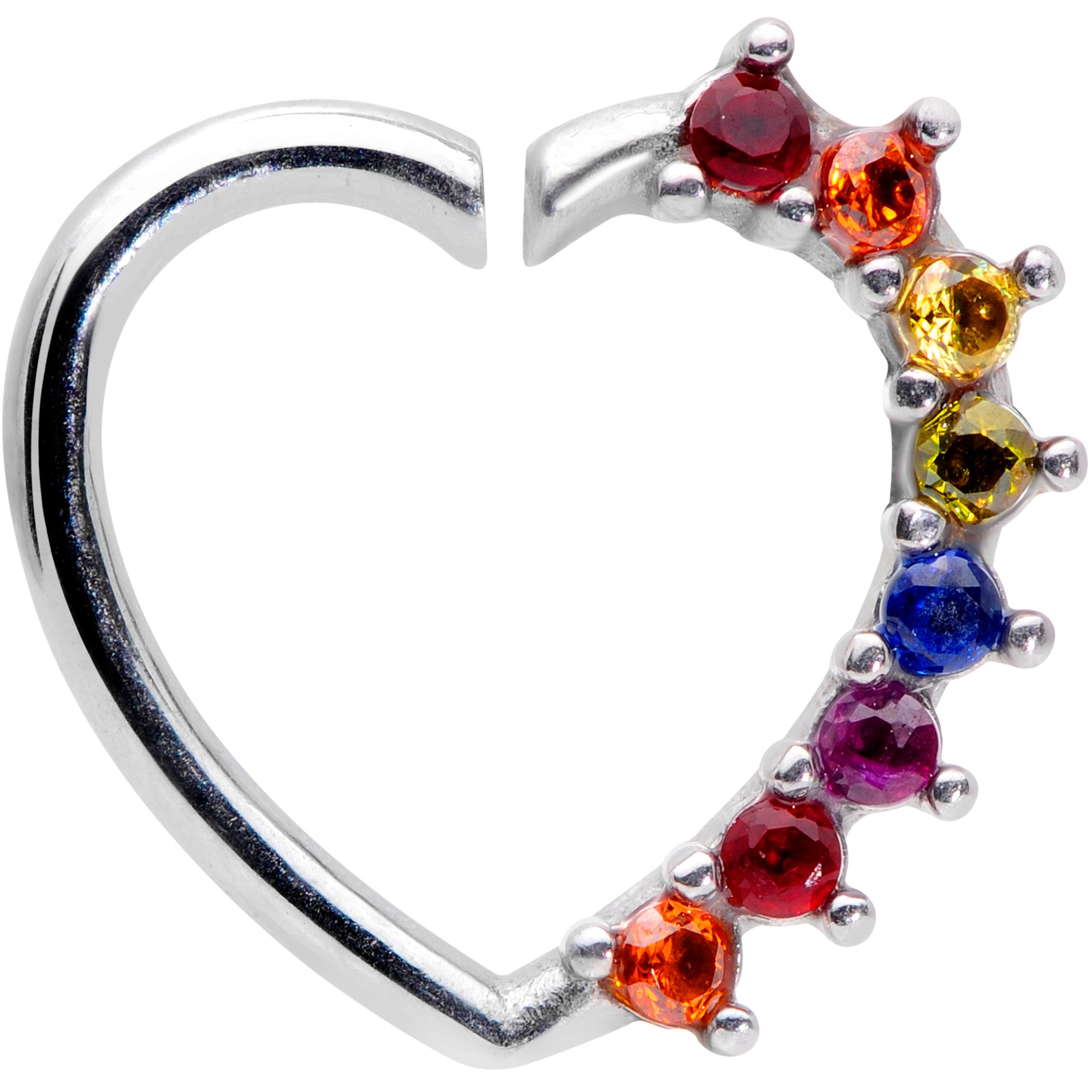 16 Gauge 5/16 Rainbow Gem Pride Heart Left Ear Closure Ring