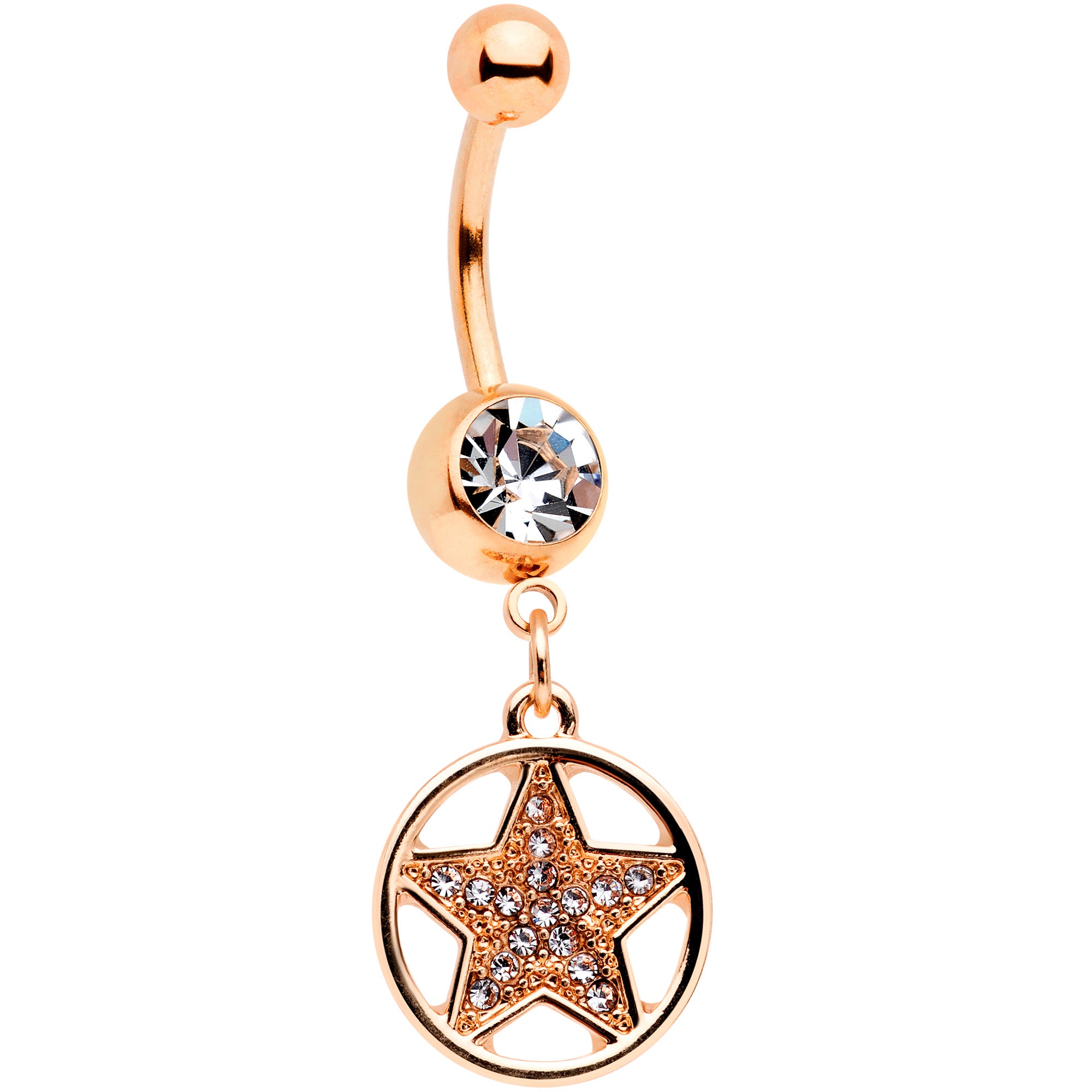 Clear Gem Rose Gold Tone Magic Moon Star Dangle Belly Ring Set of 2