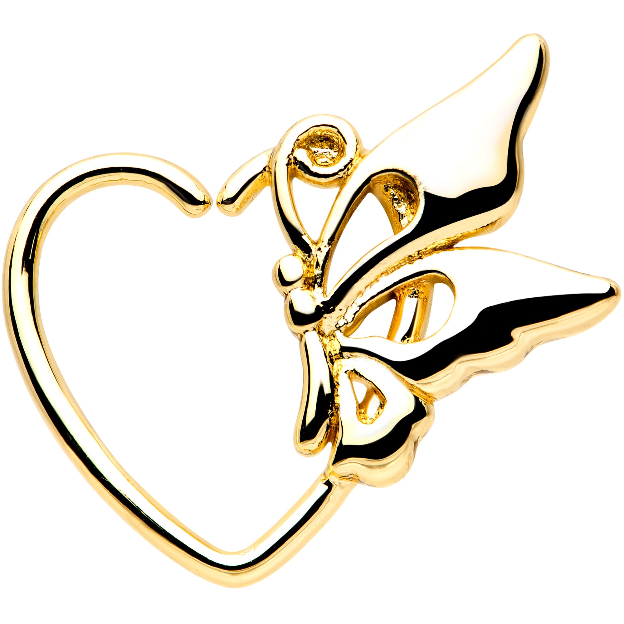 18 Gauge 3/8 Gold Tone Butterfly Heart Left Ear Closure Ring