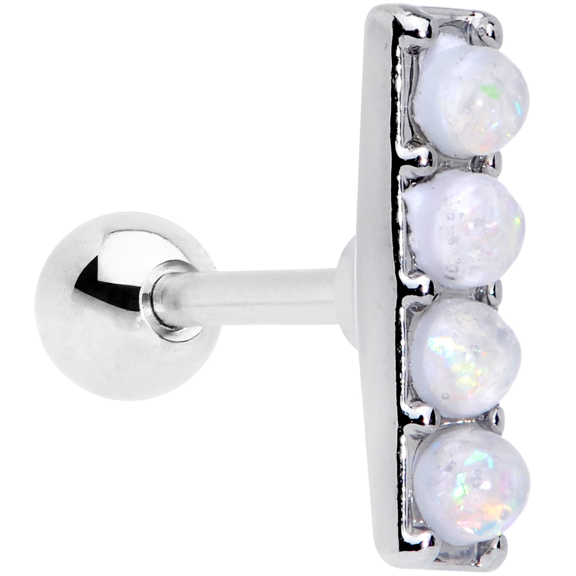 16G 1/4 White Faux Opal Quad Cartilage Tragus Earring
